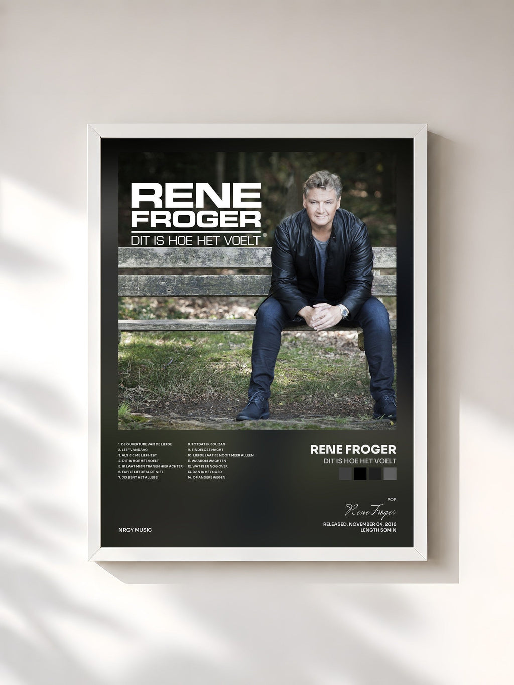 #blanc Tableau de l'album Dit Is Hoe Het Voelt de Rene Froger, cadre blanc, imprimé et encadré en France