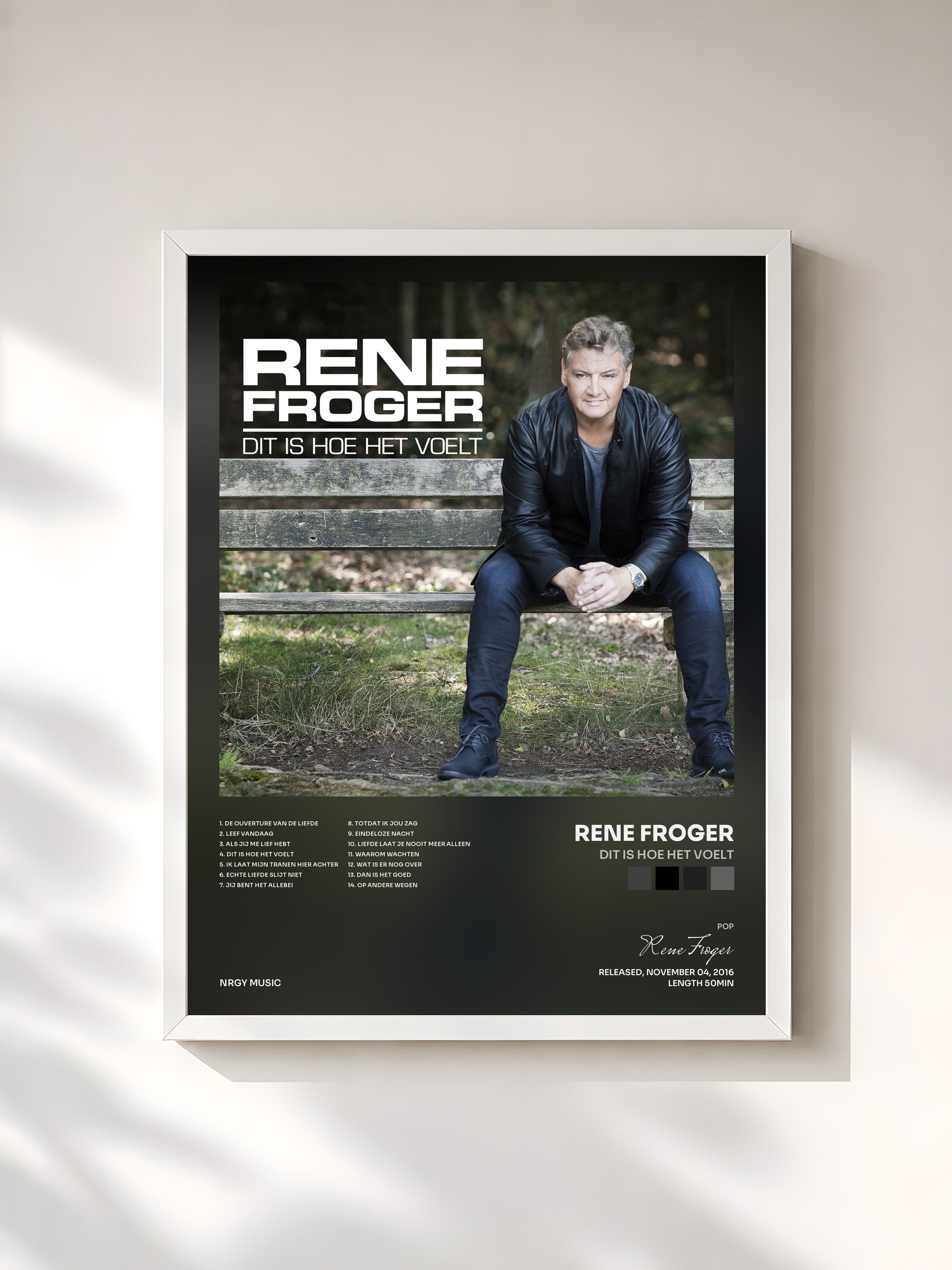 #blanc Tableau de l'album Dit Is Hoe Het Voelt de Rene Froger, cadre blanc, imprimé et encadré en France