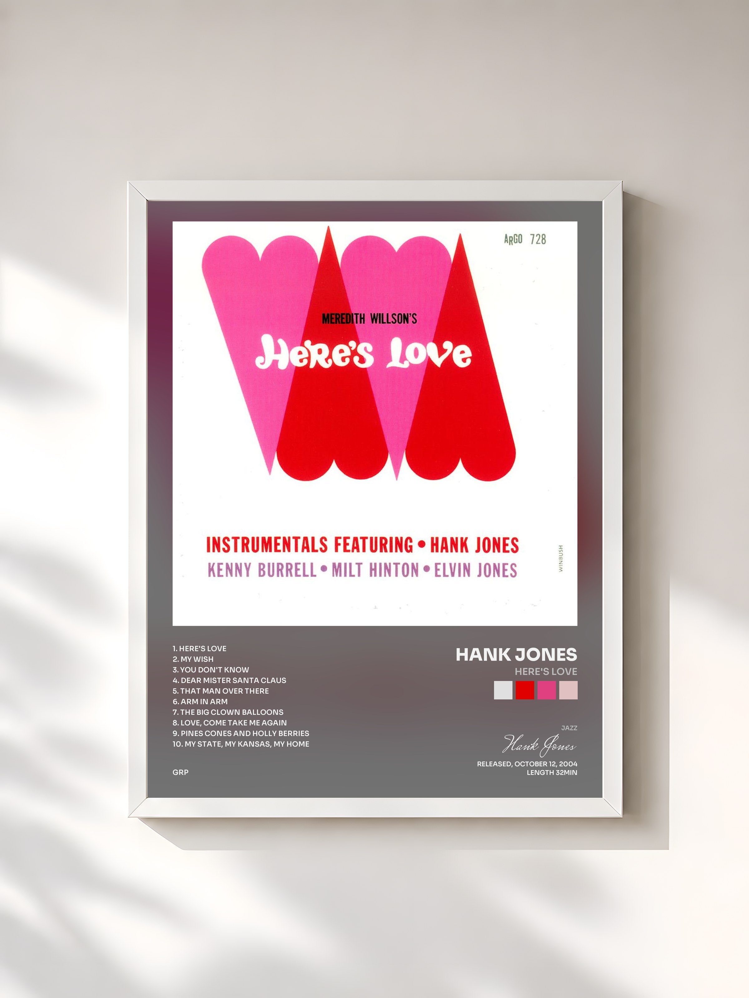 #blanc Tableau de l'album Here's Love de Hank Jones, cadre blanc, imprimé et encadré en France