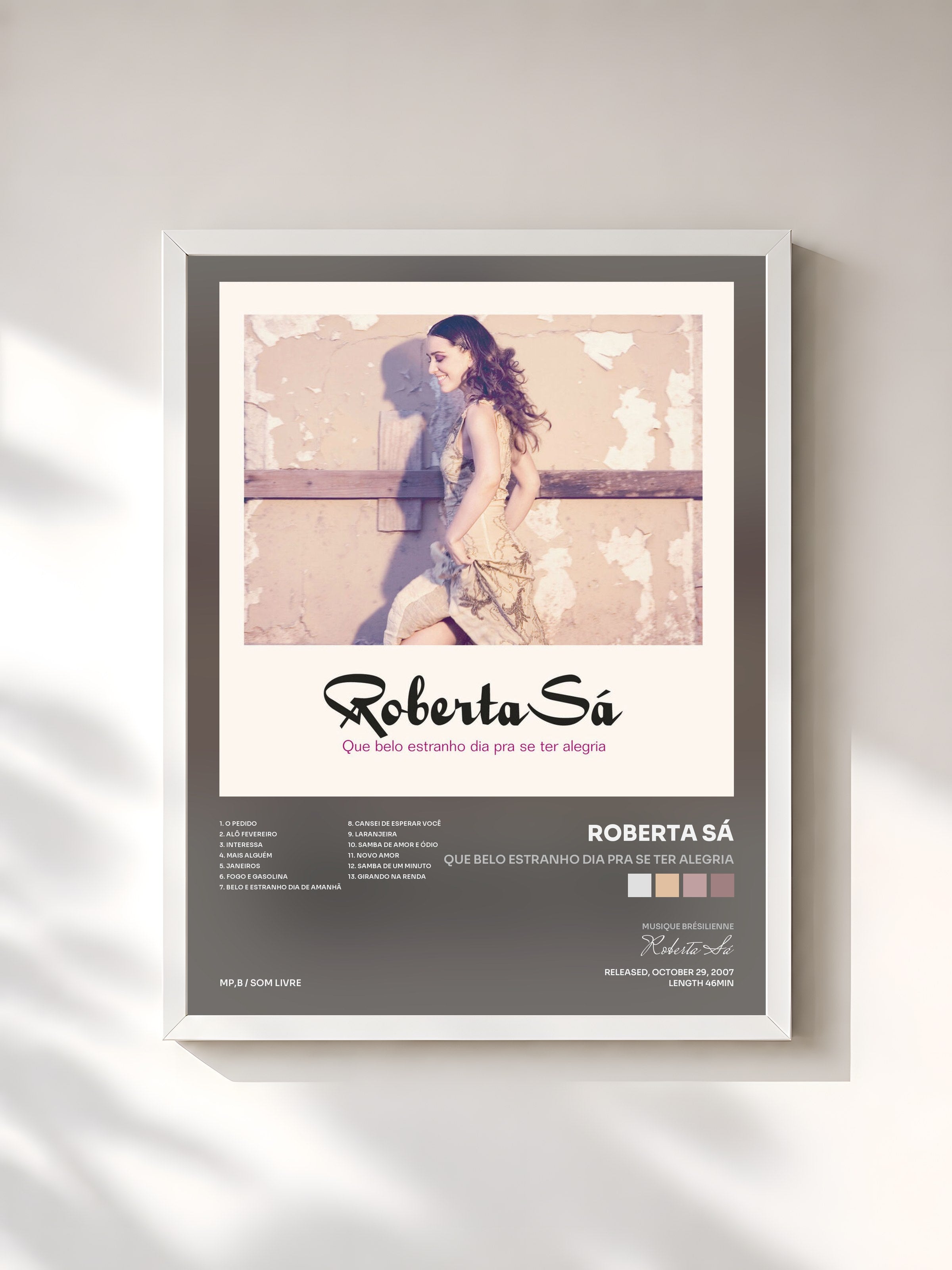 #blanc Tableau de l'album Que Belo Estranho Dia Pra Se Ter Alegria de Roberta Sá, cadre blanc, imprimé et encadré en France