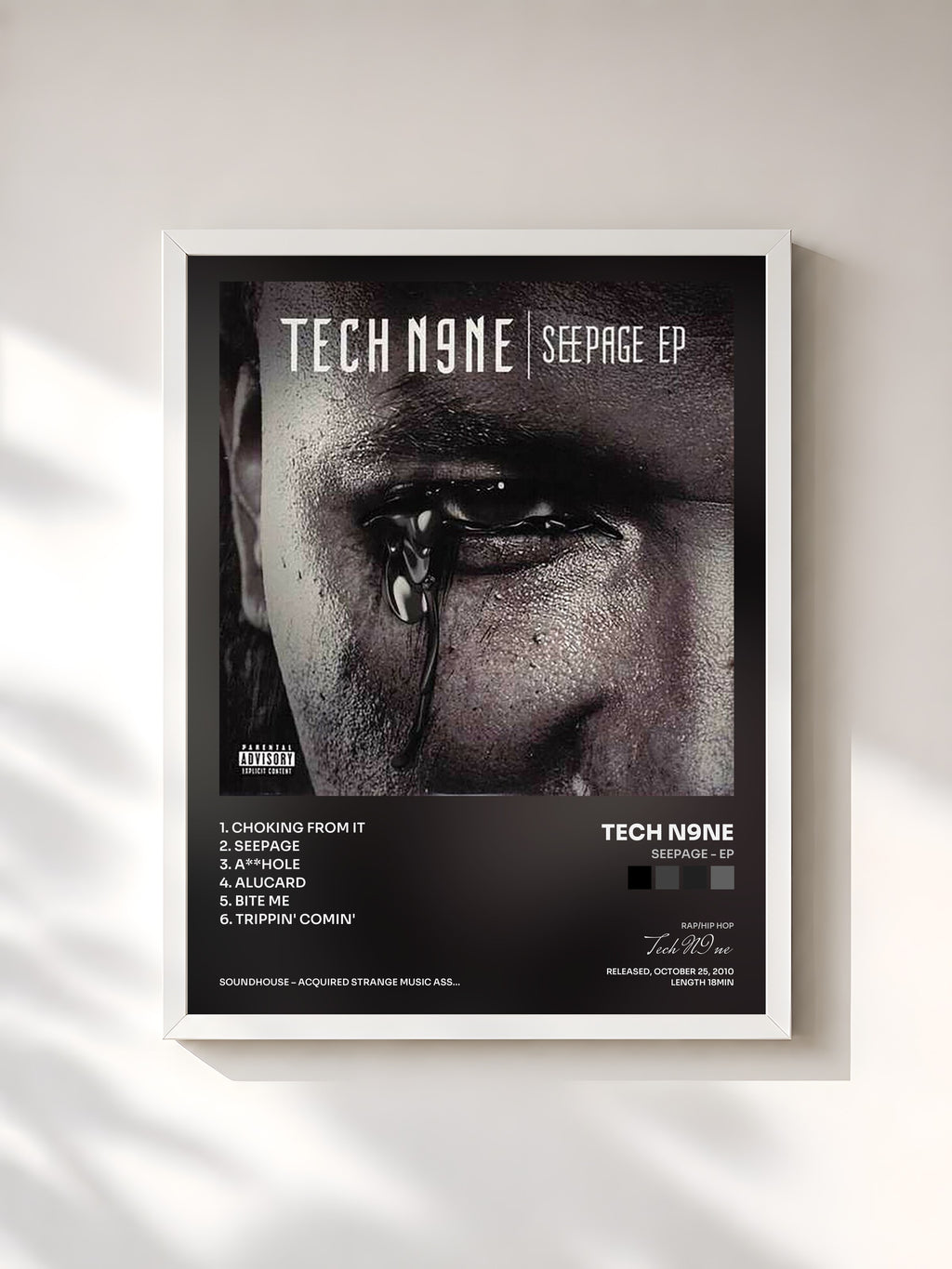 #blanc Tableau de l'album Seepage - EP de Tech N9ne, cadre blanc, imprimé et encadré en France