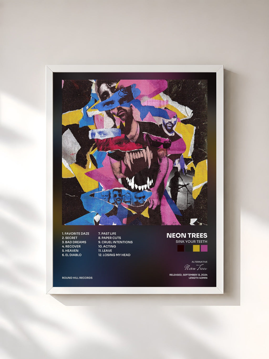 #blanc Tableau de l'album Sink Your Teeth de Neon Trees, cadre blanc, imprimé et encadré en France