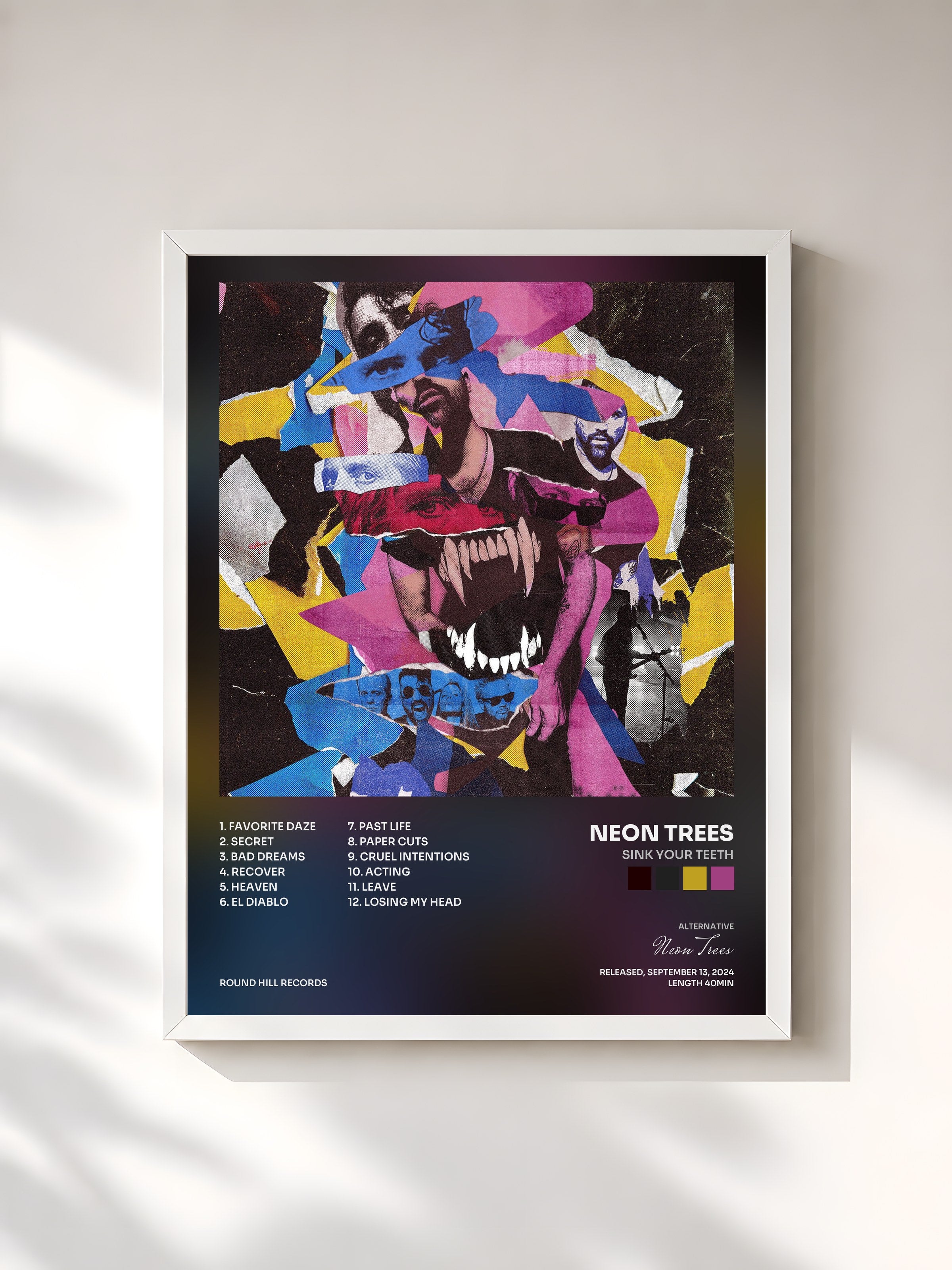 #blanc Tableau de l'album Sink Your Teeth de Neon Trees, cadre blanc, imprimé et encadré en France