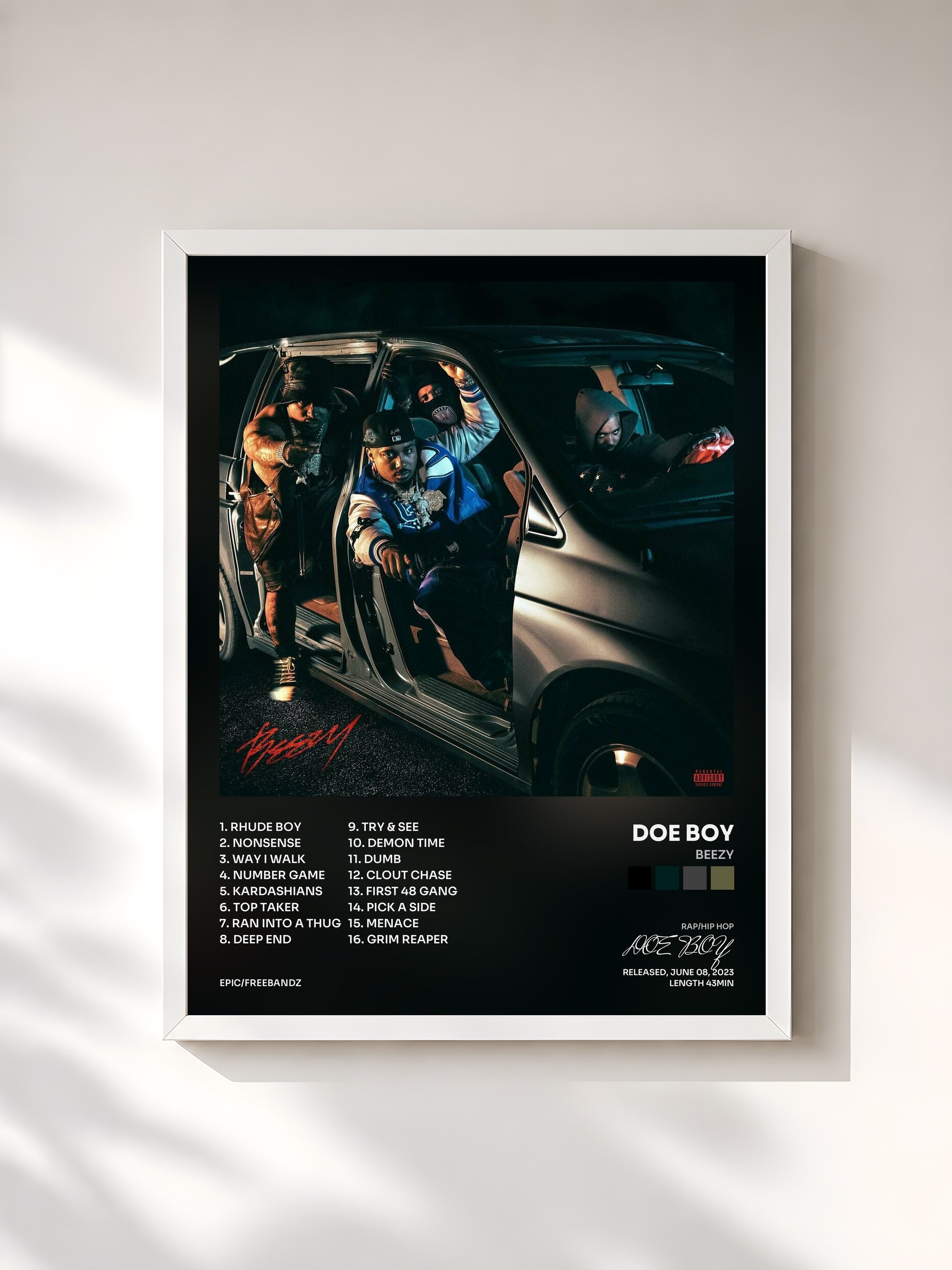 #blanc Tableau de l'album BEEZY de DOE BOY, cadre blanc, imprimé et encadré en France