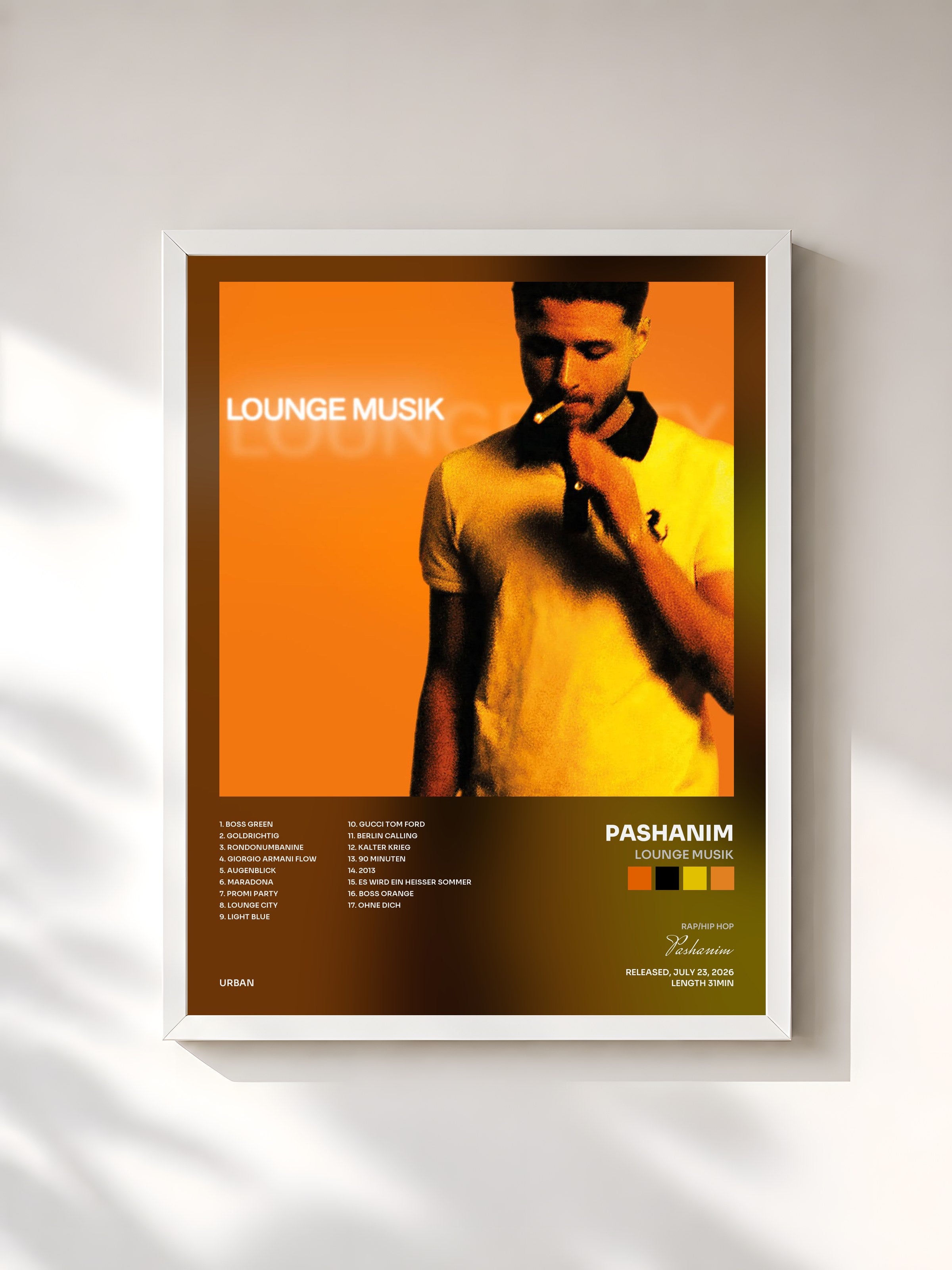 #blanc Tableau de l'album Lounge Musik de Pashanim, cadre blanc, imprimé et encadré en France