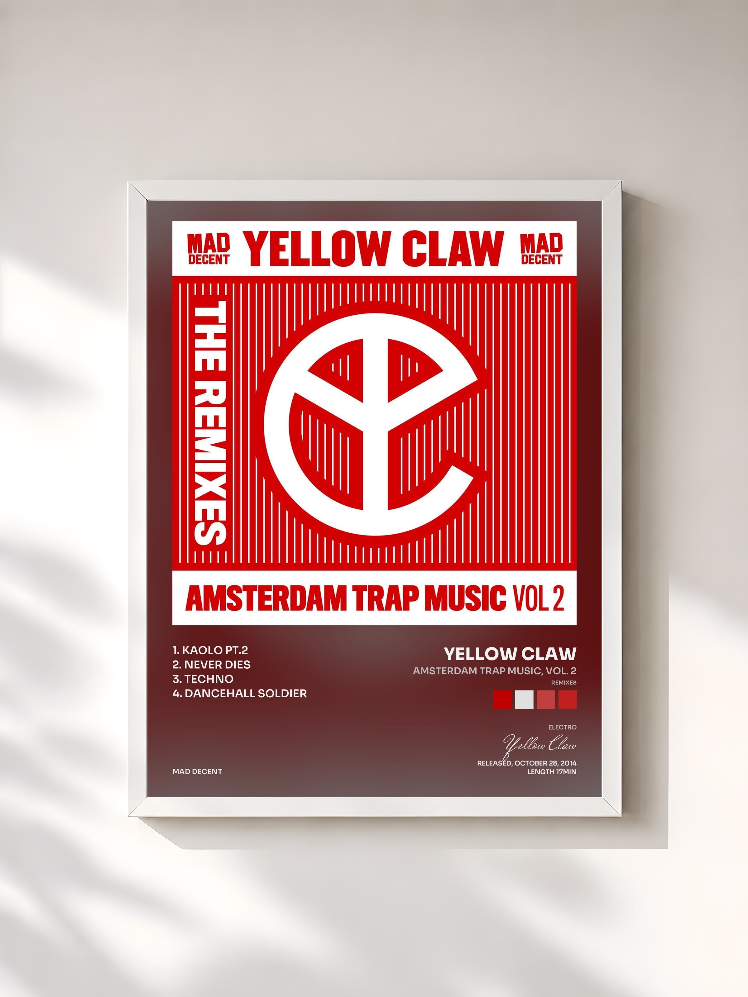 #blanc Tableau de l'album Amsterdam Trap Music, Vol. 2 (Remixes) de Yellow Claw, cadre blanc, imprimé et encadré en France