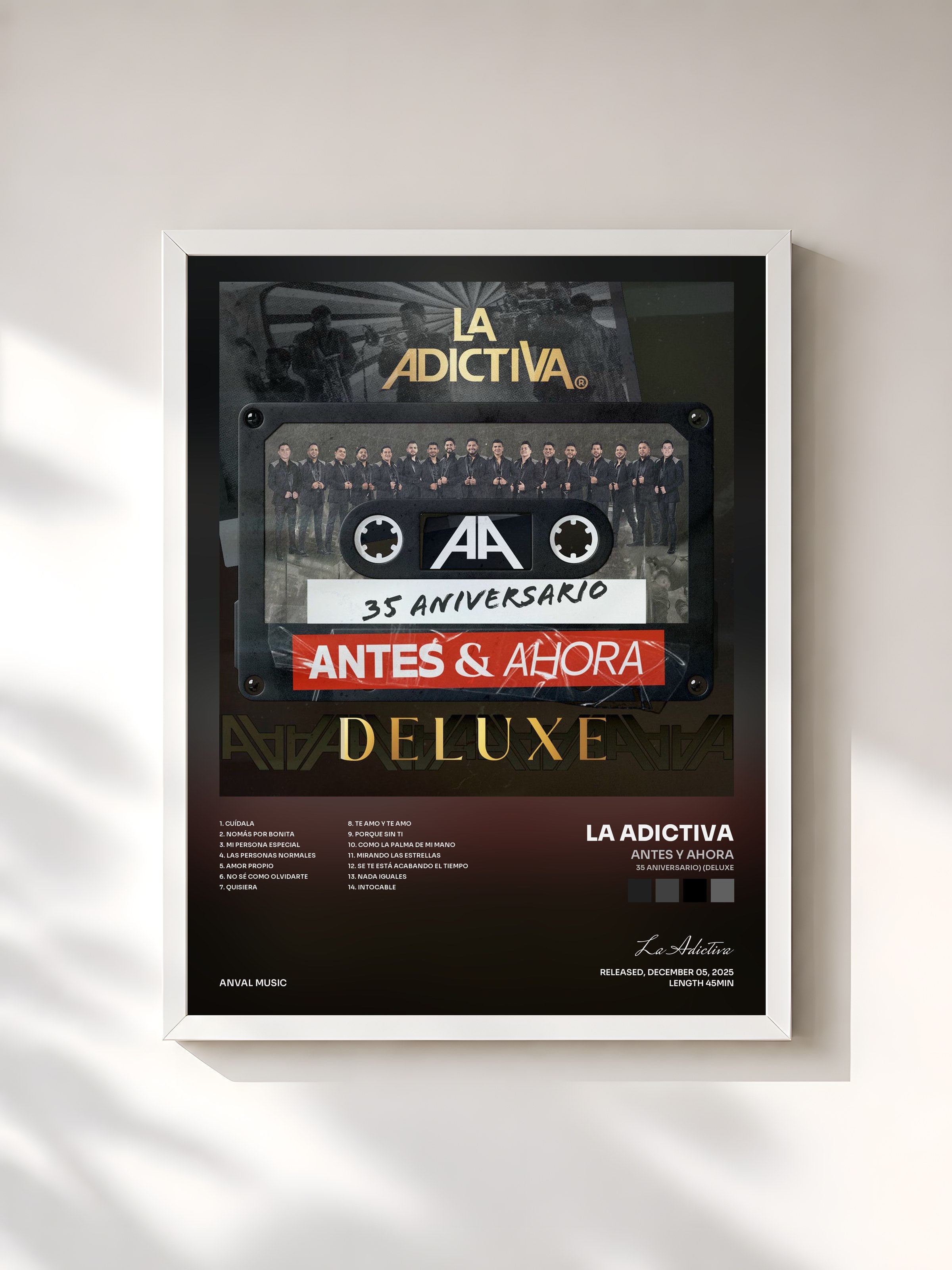 #blanc Tableau de l'album Antes y Ahora (35 Aniversario) (Deluxe) de La Adictiva, cadre blanc, imprimé et encadré en France