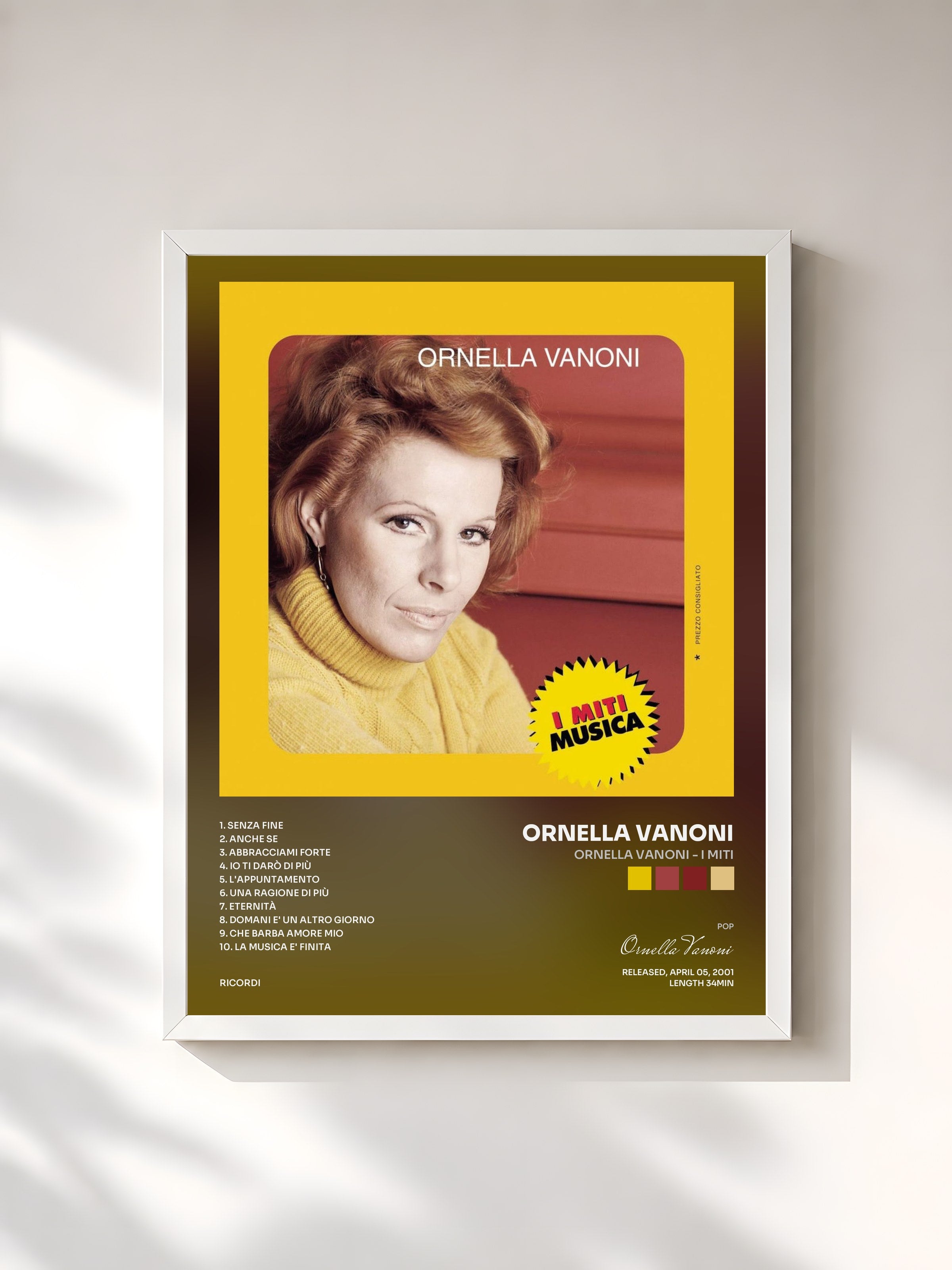 #blanc Tableau de l'album Ornella Vanoni - I Miti de Ornella Vanoni, cadre blanc, imprimé et encadré en France