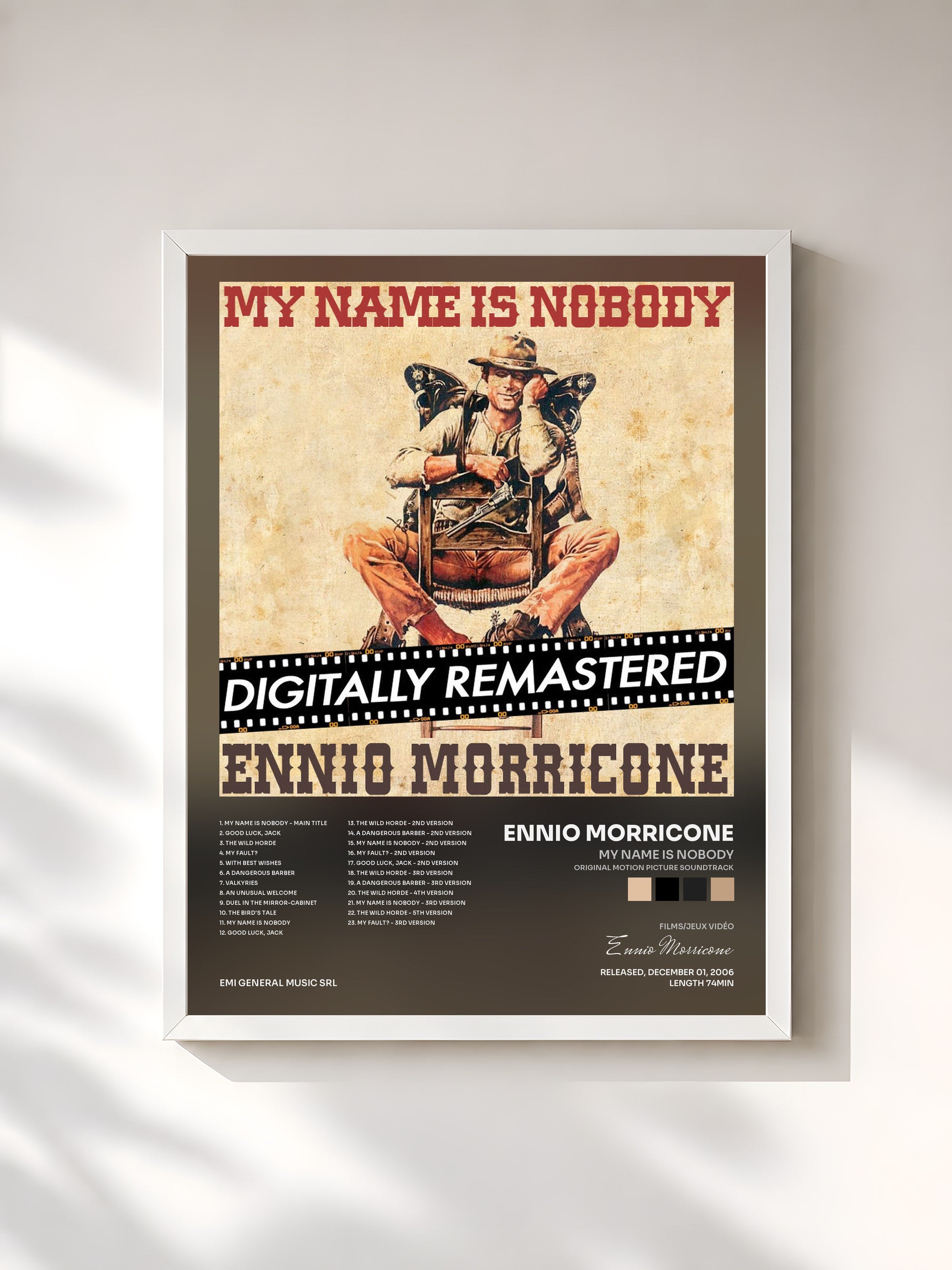 #blanc Tableau de l'album My Name is Nobody (Original Motion Picture Soundtrack) - Remastered de Ennio Morricone, cadre blanc, imprimé et encadré en France