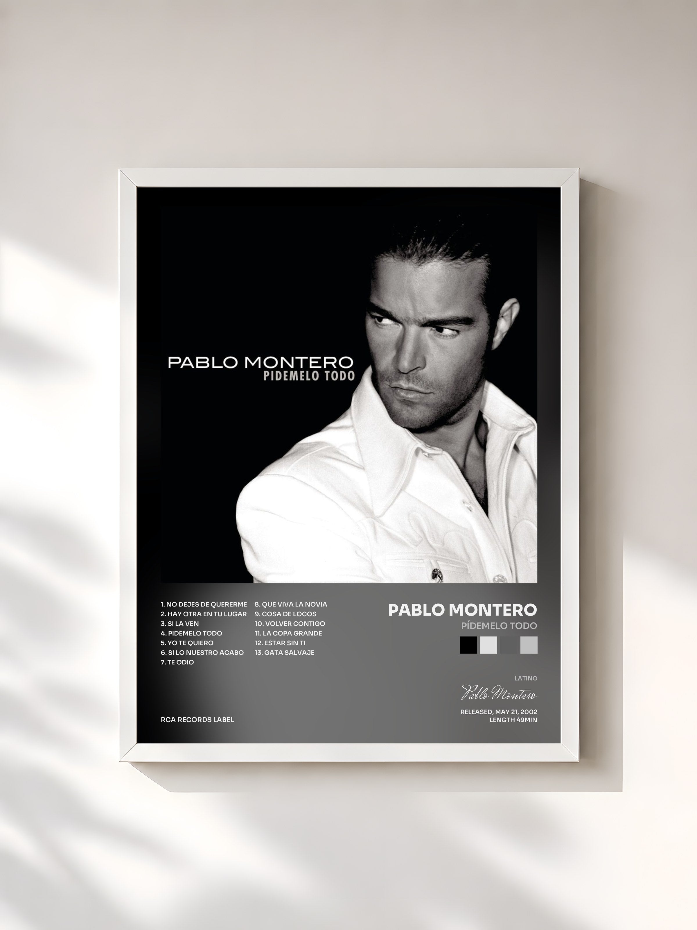 #blanc Tableau de l'album Pídemelo Todo de Pablo Montero, cadre blanc, imprimé et encadré en France