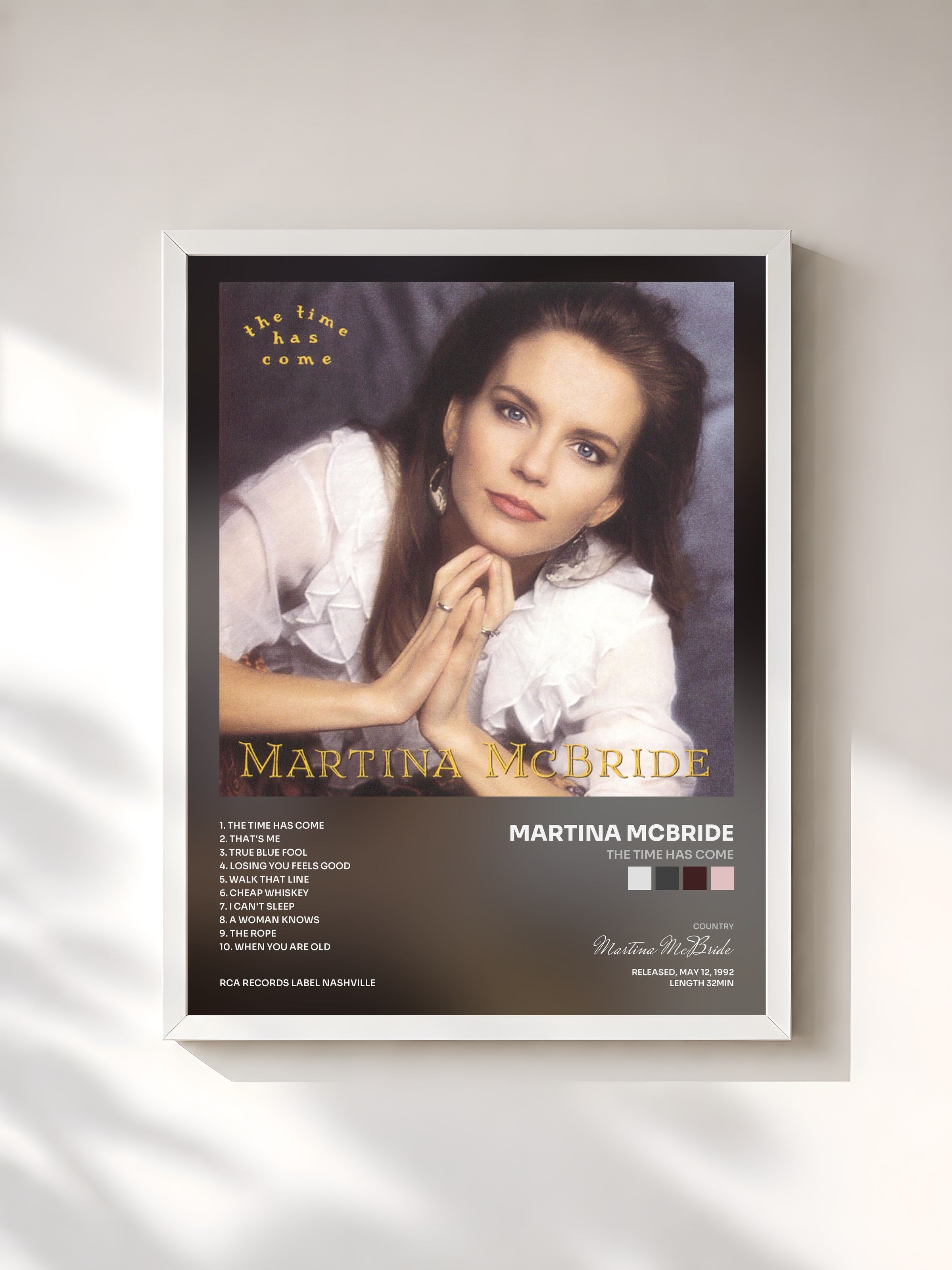 #blanc Tableau de l'album The Time Has Come de Martina McBride, cadre blanc, imprimé et encadré en France