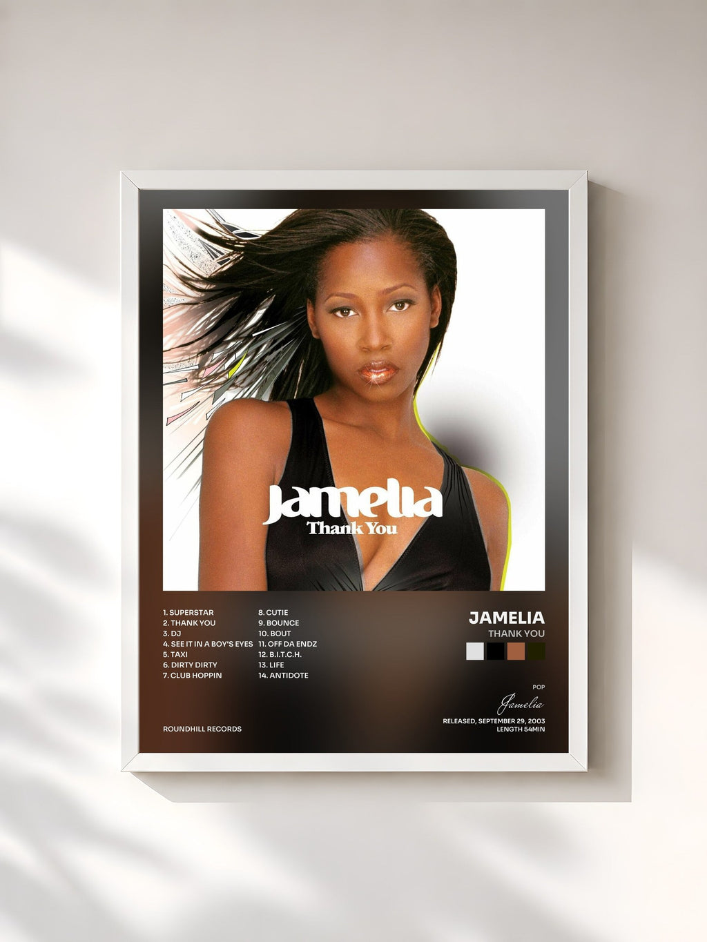 #blanc Thank You di Jamelia in stampa incorniciata, cornice bianca, stampata e incorniciata in Francia