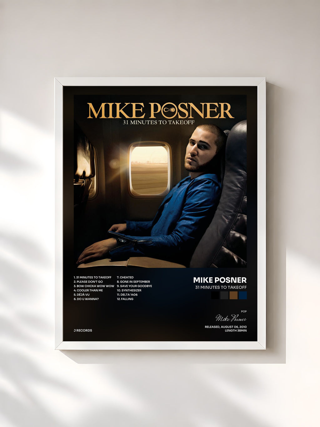 #blanc Tableau de l'album 31 Minutes to Takeoff de Mike Posner, cadre blanc, imprimé et encadré en France
