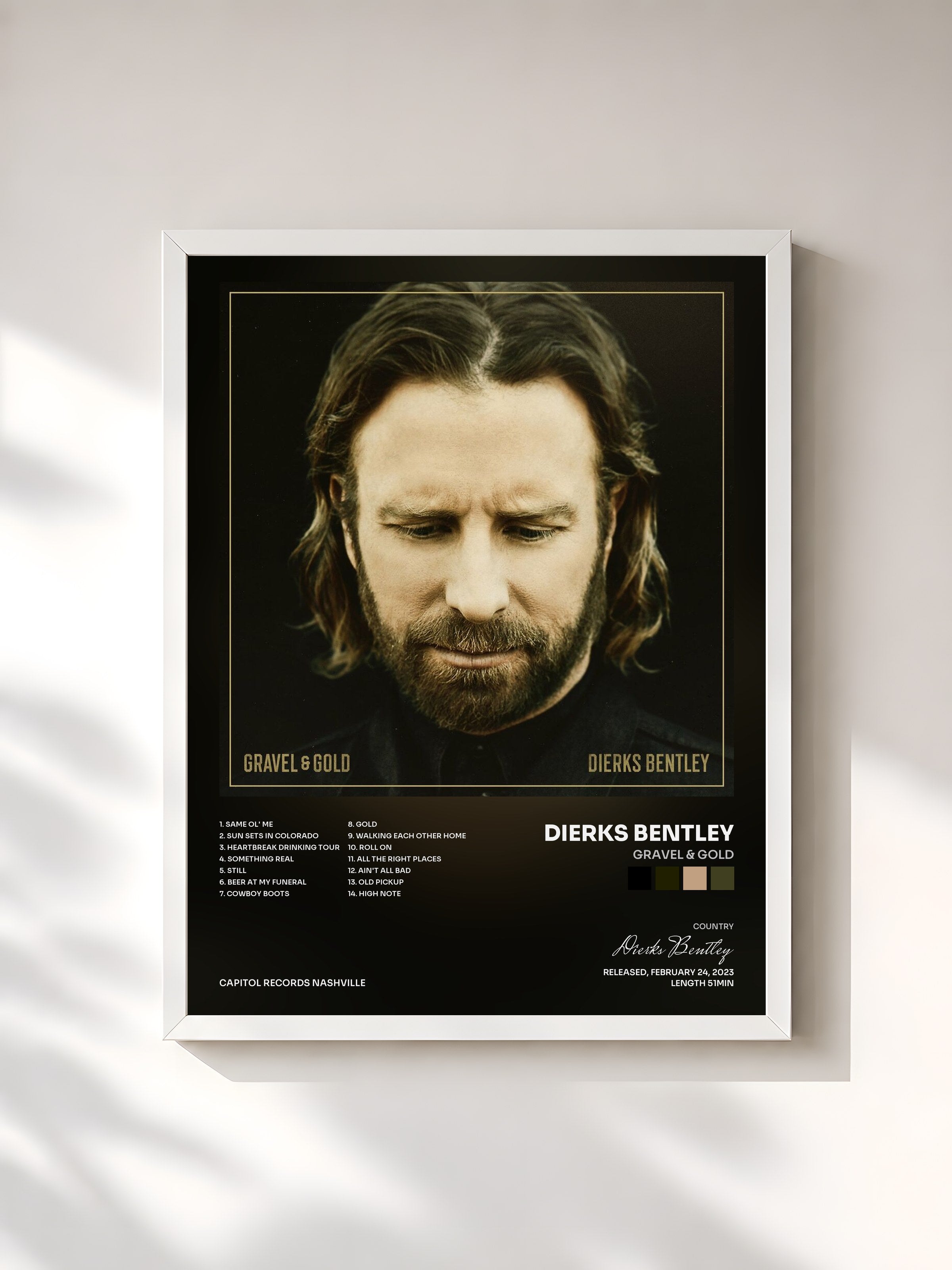 #blanc Tableau de l'album Gravel & Gold de Dierks Bentley, cadre blanc, imprimé et encadré en France