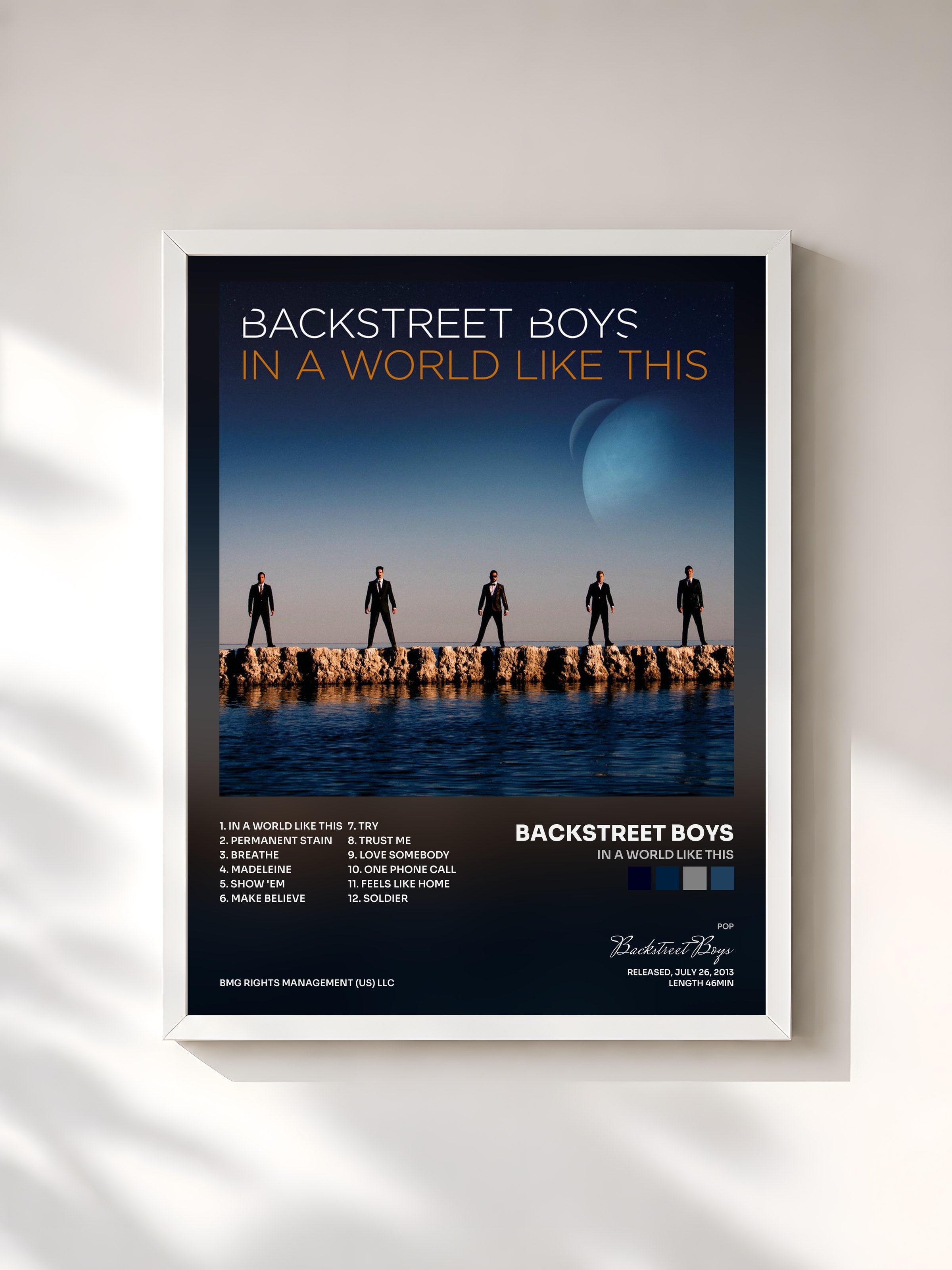#blanc Tableau de l'album In a World Like This de Backstreet Boys, cadre blanc, imprimé et encadré en France