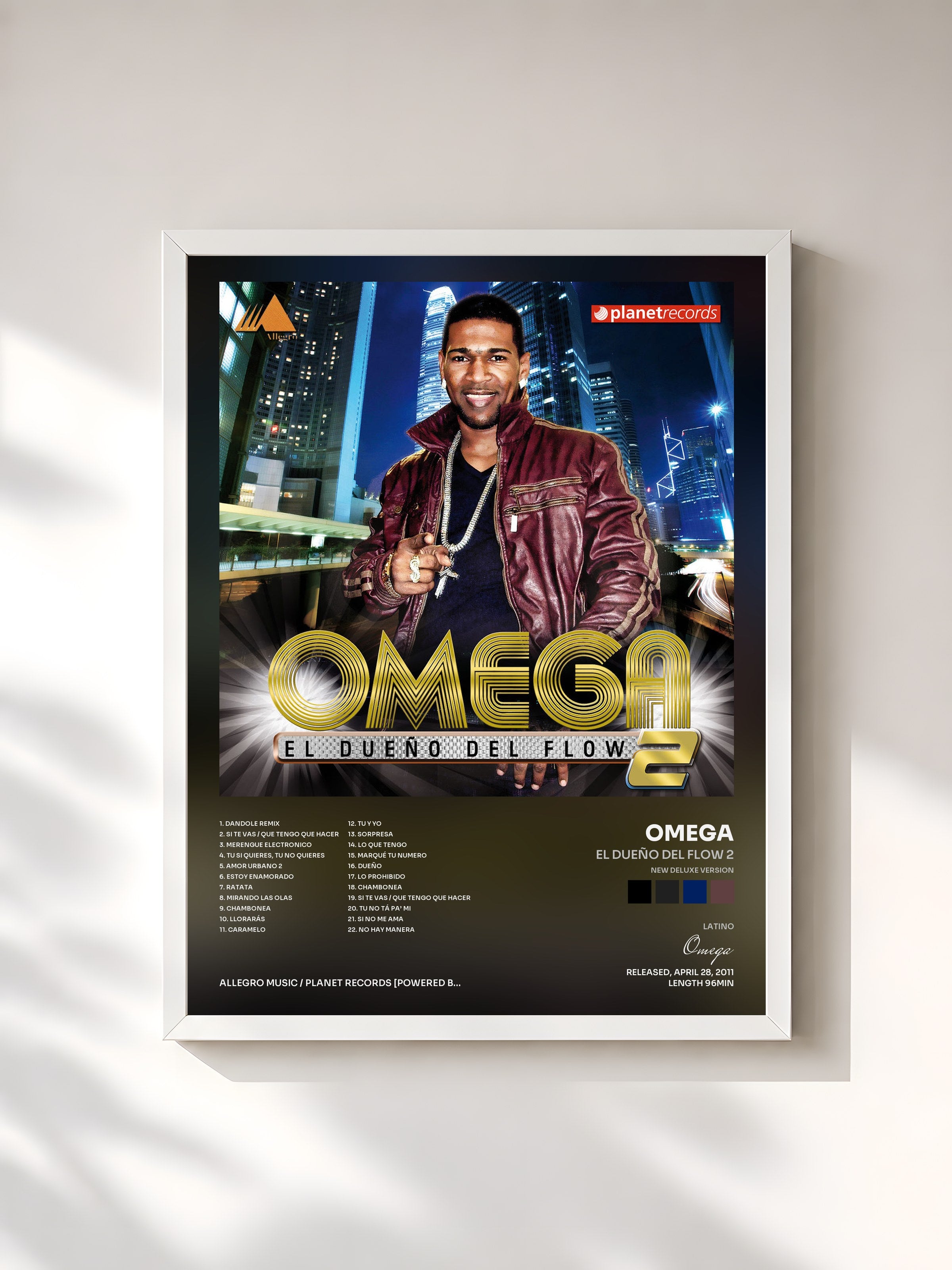 #blanc Tableau de l'album El Dueño Del Flow 2 (New Deluxe Version) de Omega, cadre blanc, imprimé et encadré en France