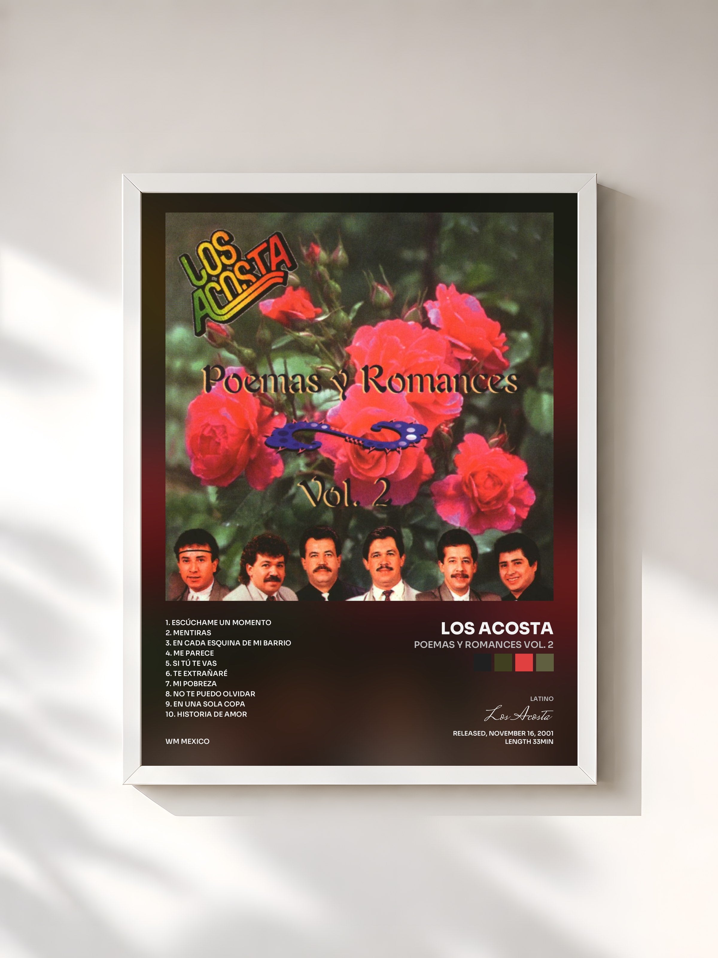 #blanc Tableau de l'album Poemas y Romances Vol. 2 de Los Acosta, cadre blanc, imprimé et encadré en France