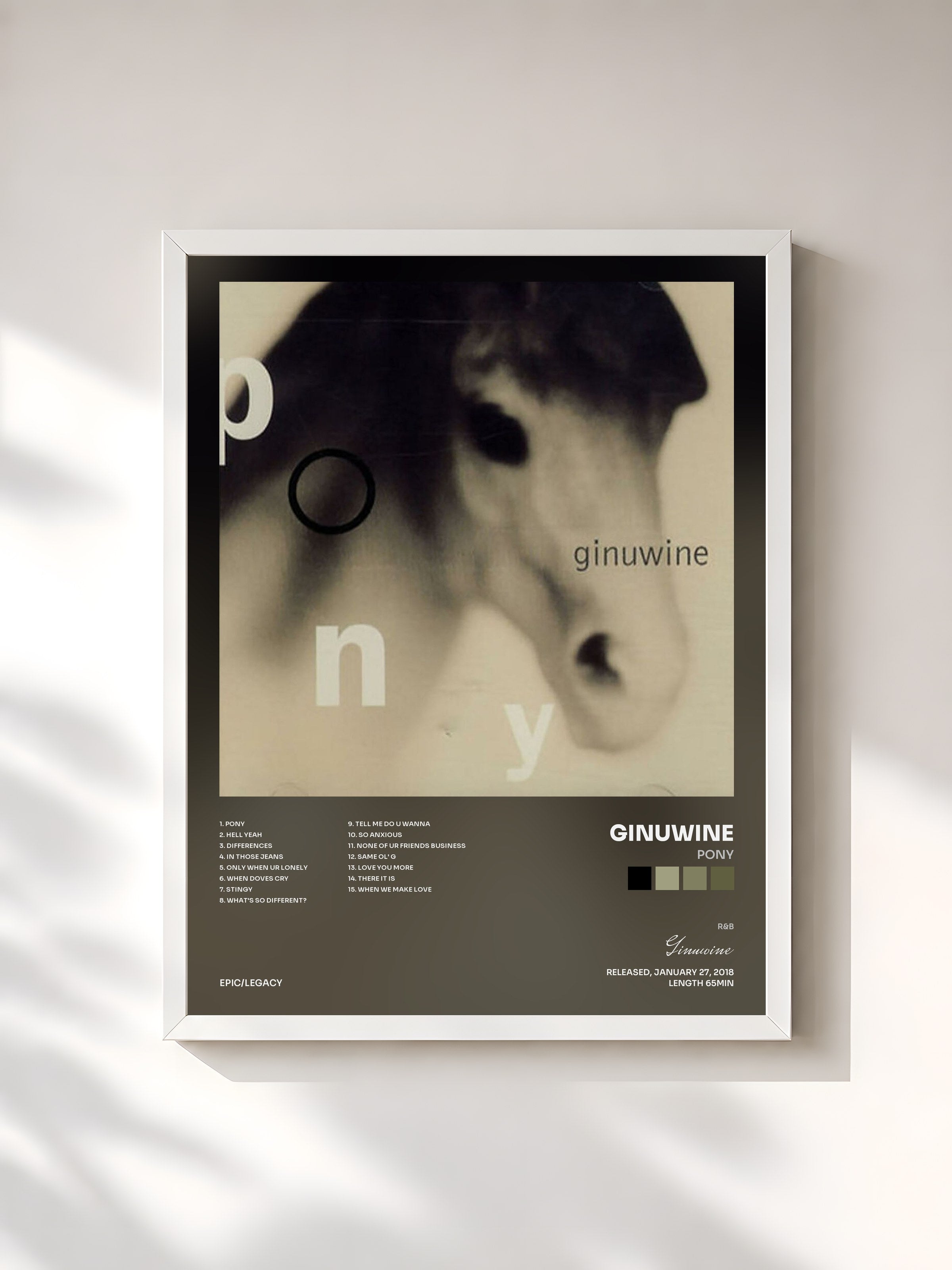 #blanc Tableau de l'album Pony de Ginuwine, cadre blanc, imprimé et encadré en France