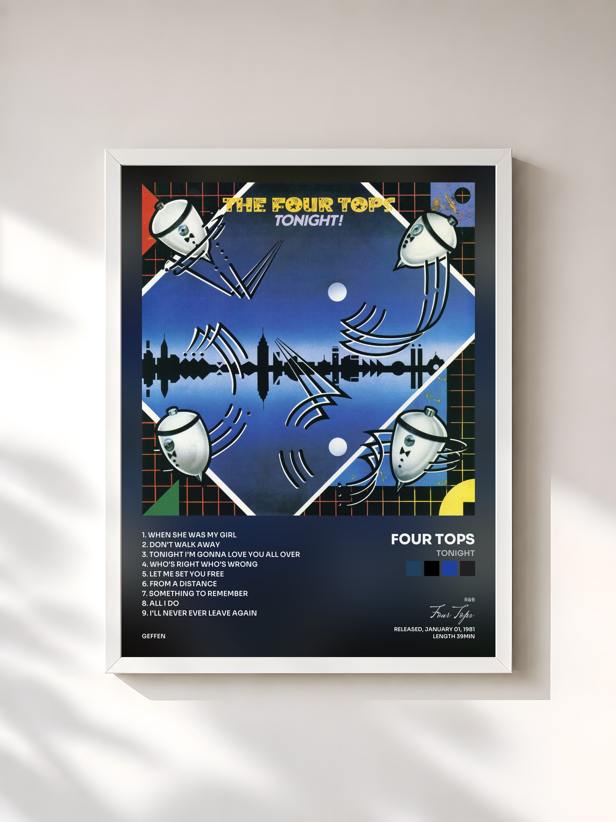 #blanc Tableau de l'album Tonight de Four Tops, cadre blanc, imprimé et encadré en France