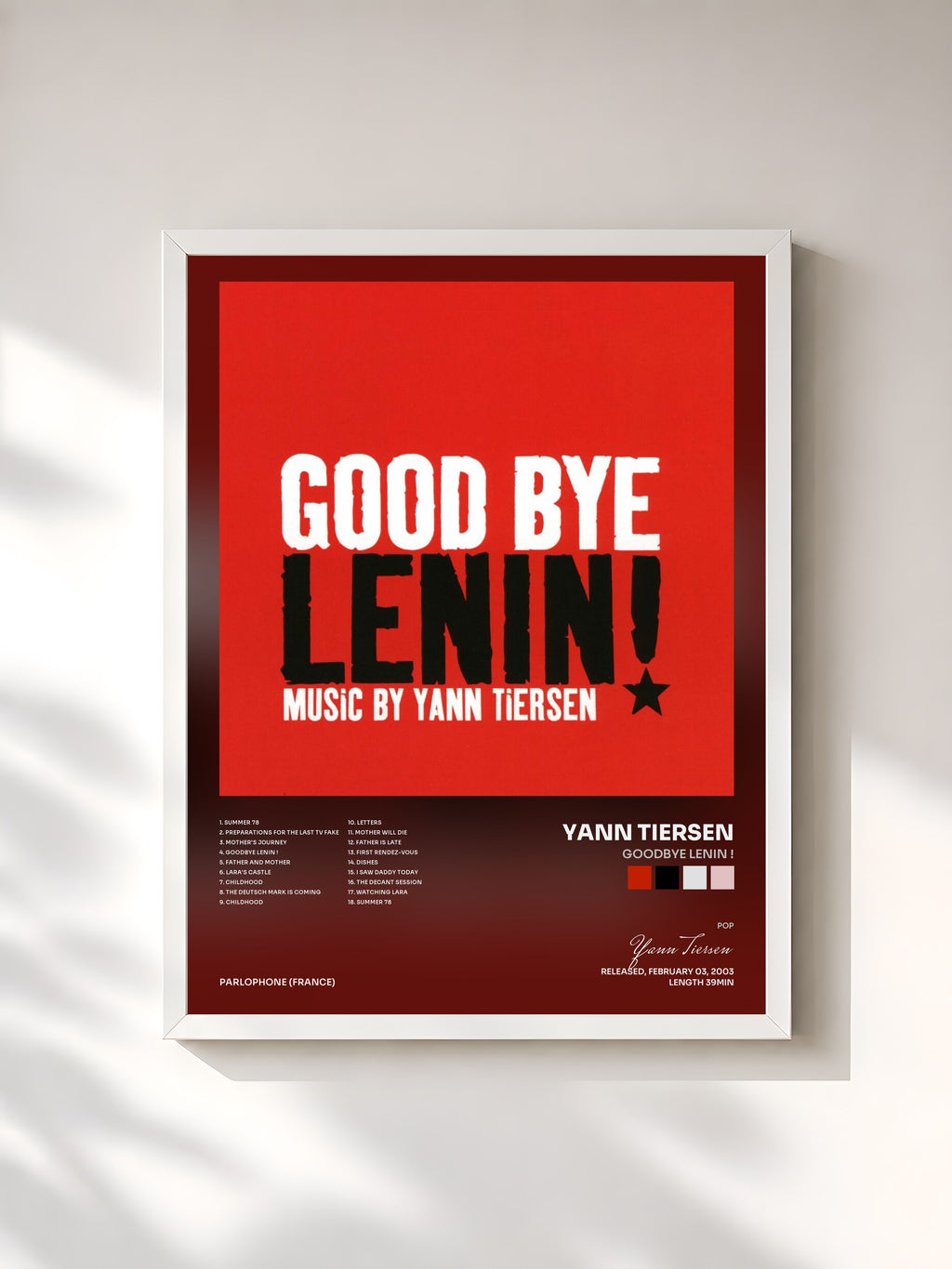 #blanc Tableau de l'album Goodbye Lenin ! de Yann Tiersen, cadre blanc, imprimé et encadré en France