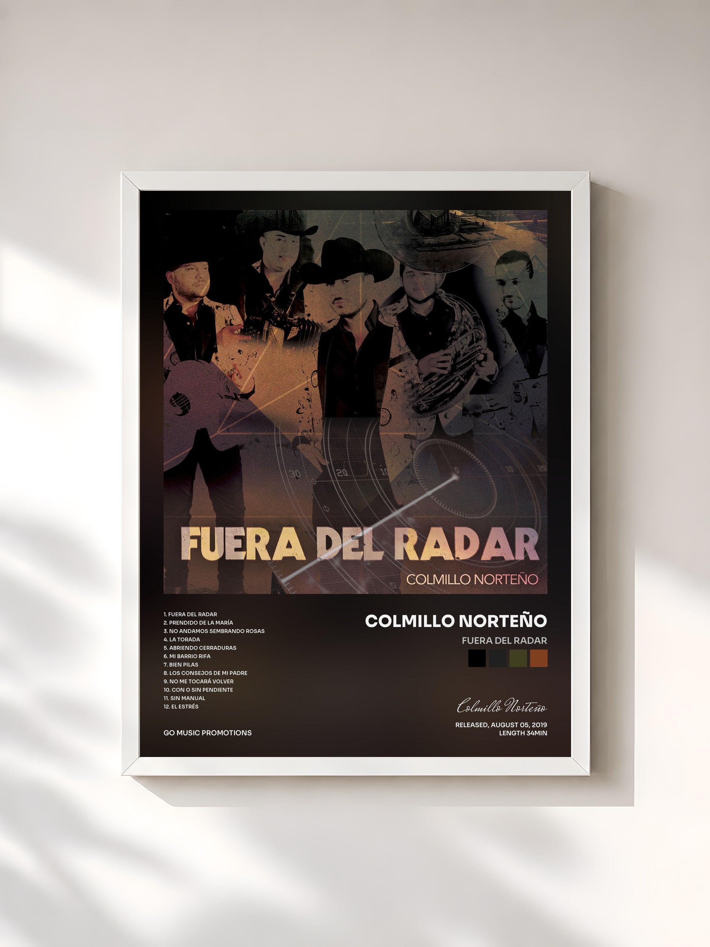 #blanc Tableau de l'album Fuera del Radar de Colmillo Norteño, cadre blanc, imprimé et encadré en France