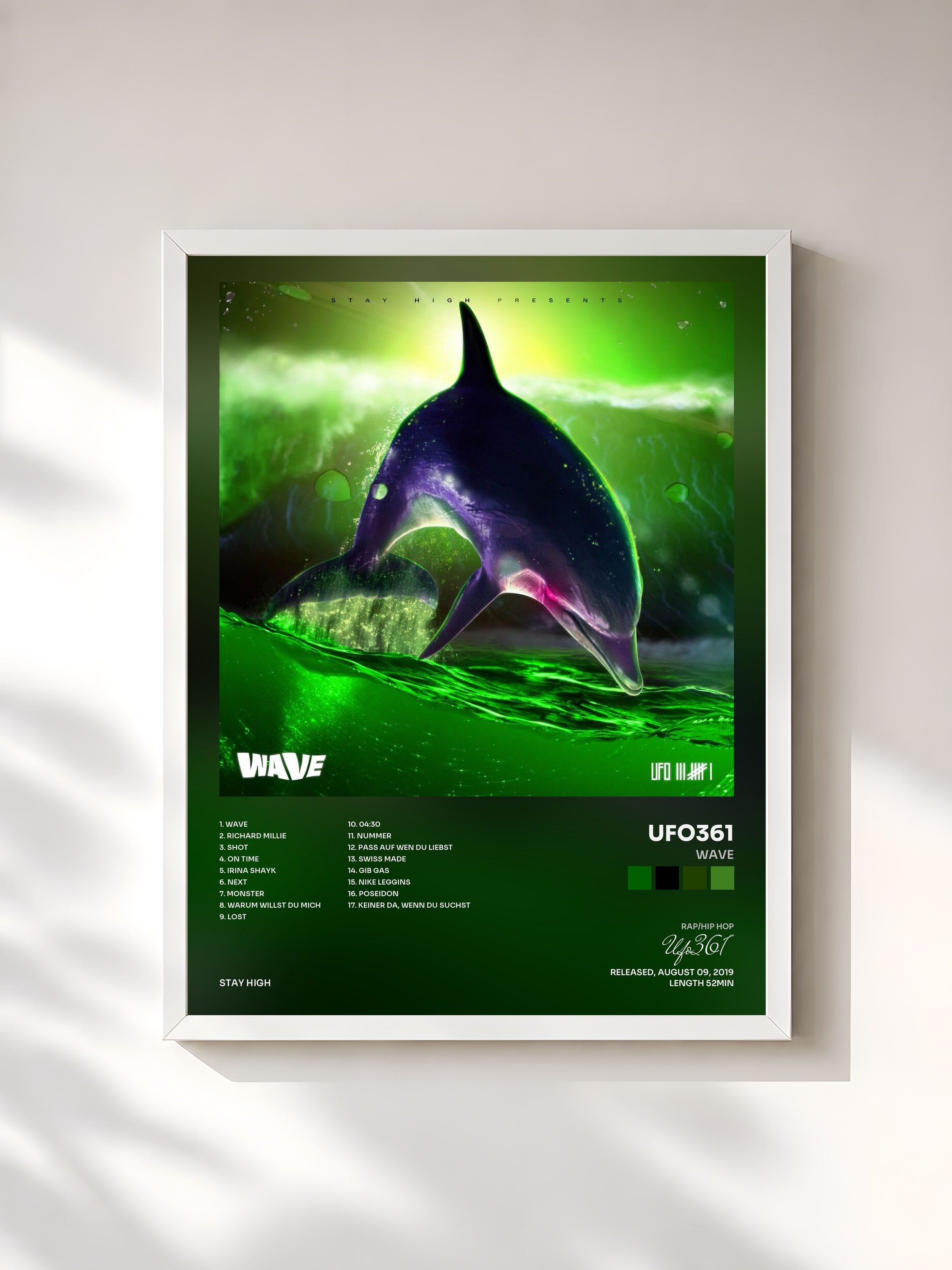 #blanc Tableau de l'album WAVE de Ufo361, cadre blanc, imprimé et encadré en France