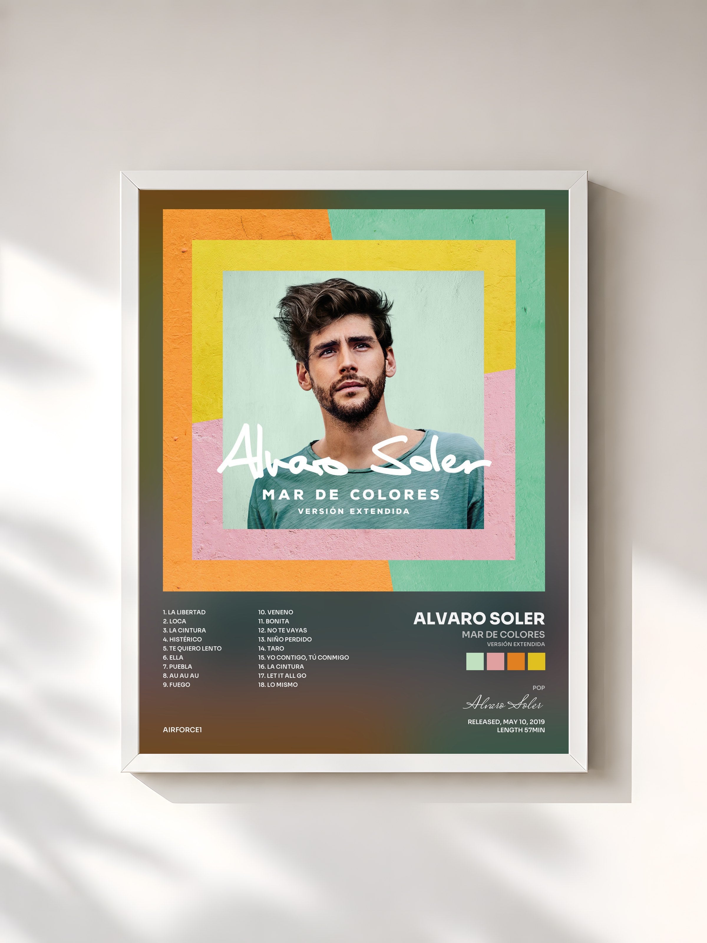#blanc Tableau de l'album Mar De Colores (Versión Extendida) de Alvaro Soler, cadre blanc, imprimé et encadré en France