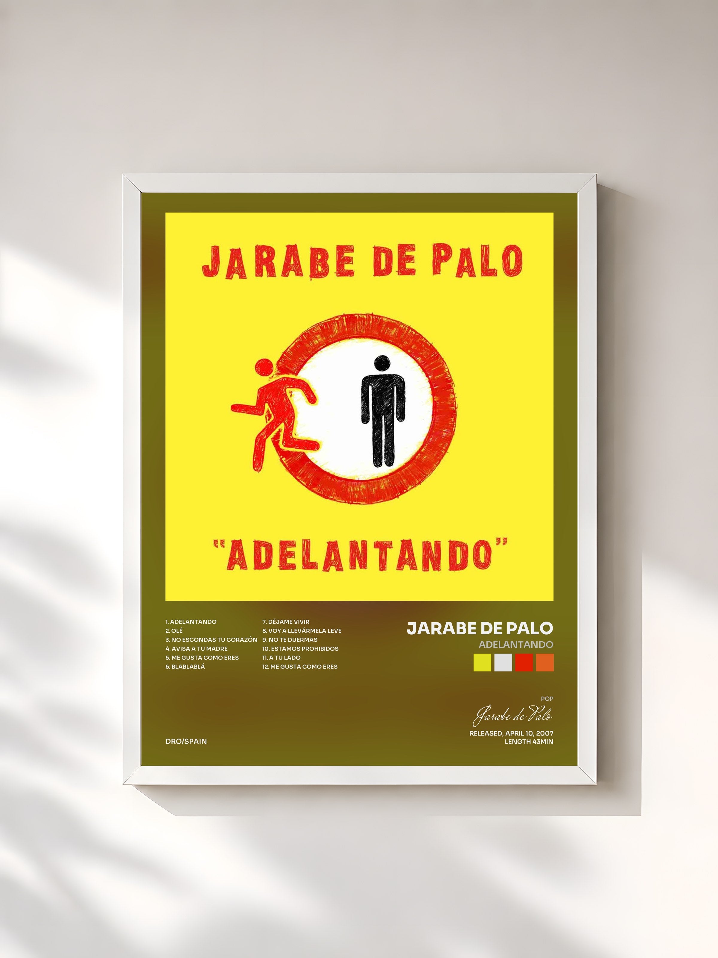 #blanc Tableau de l'album Adelantando de Jarabe de Palo, cadre blanc, imprimé et encadré en France