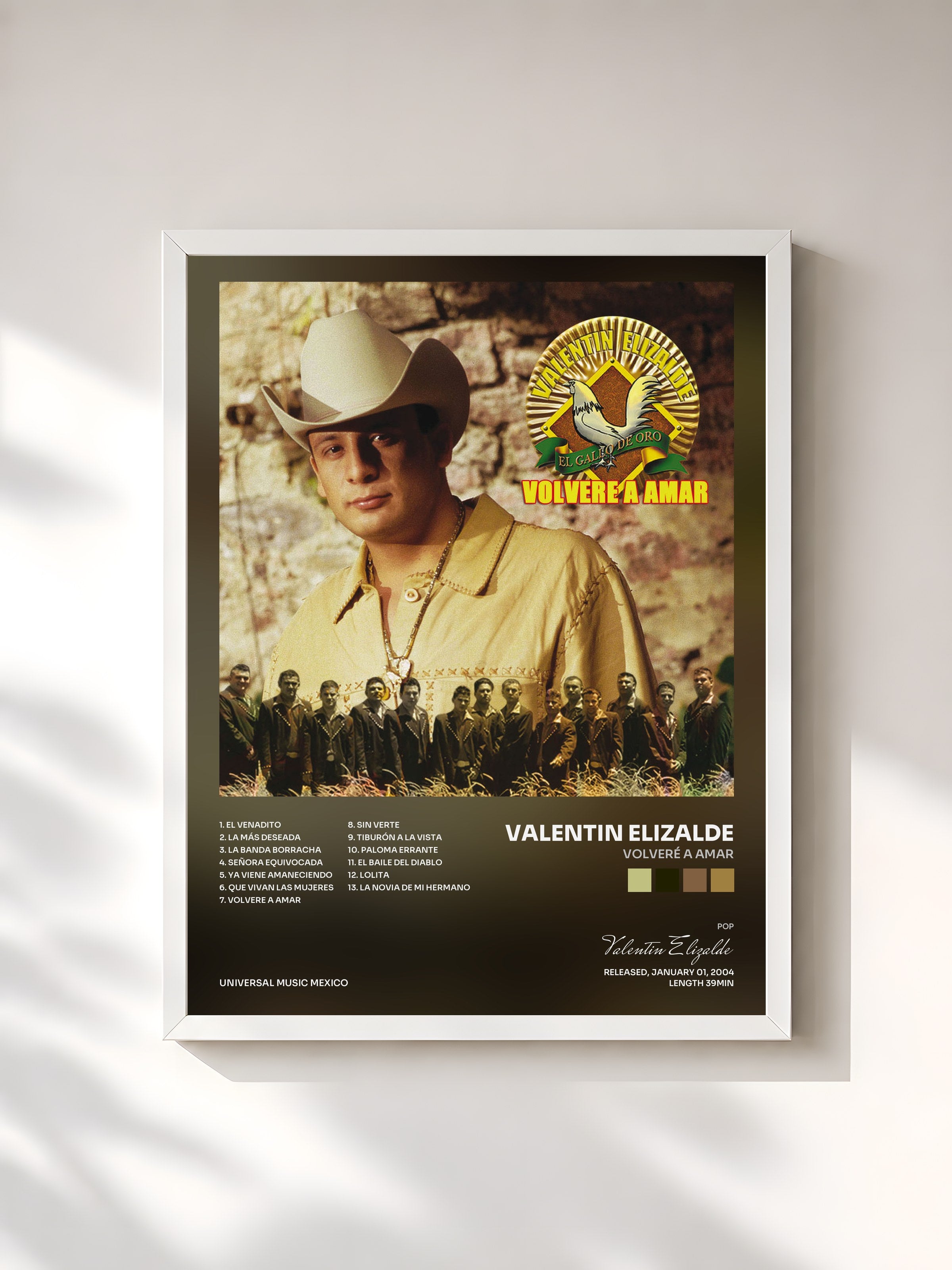 #blanc Tableau de l'album Volveré a Amar de Valentin Elizalde, cadre blanc, imprimé et encadré en France