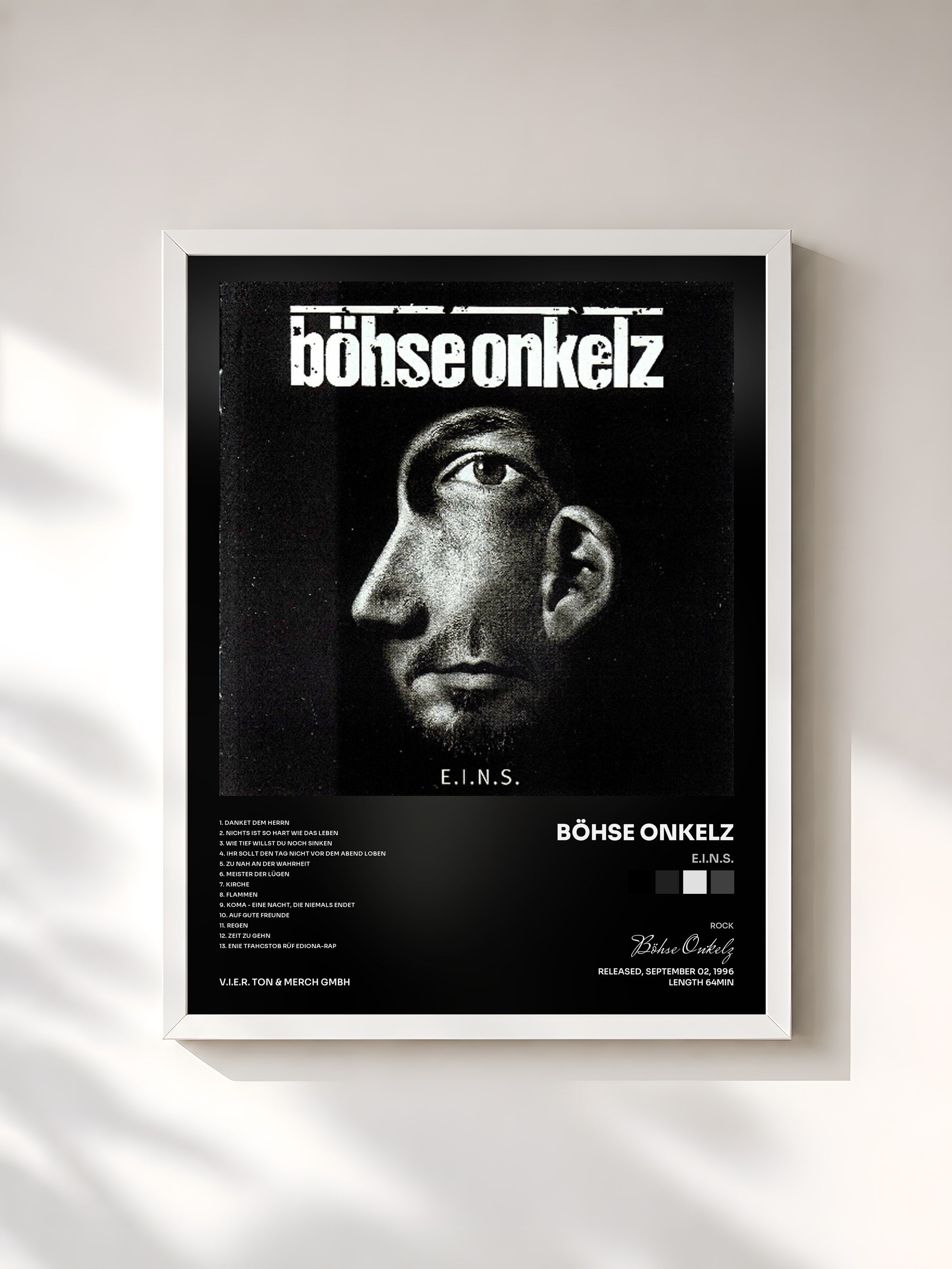 #blanc Tableau de l'album E.I.N.S. de Böhse Onkelz, cadre blanc, imprimé et encadré en France