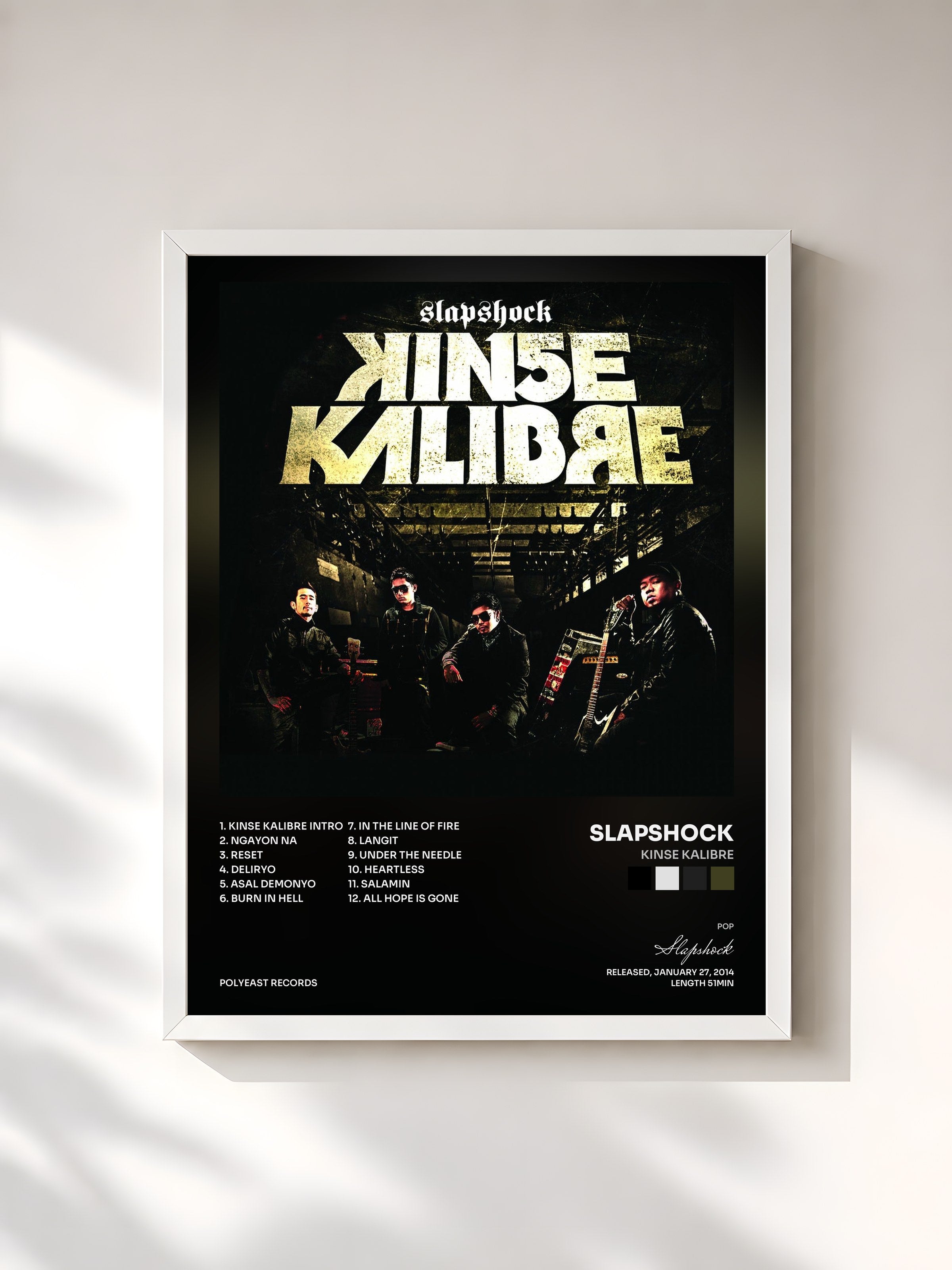 #blanc Tableau de l'album Kinse Kalibre de Slapshock, cadre blanc, imprimé et encadré en France