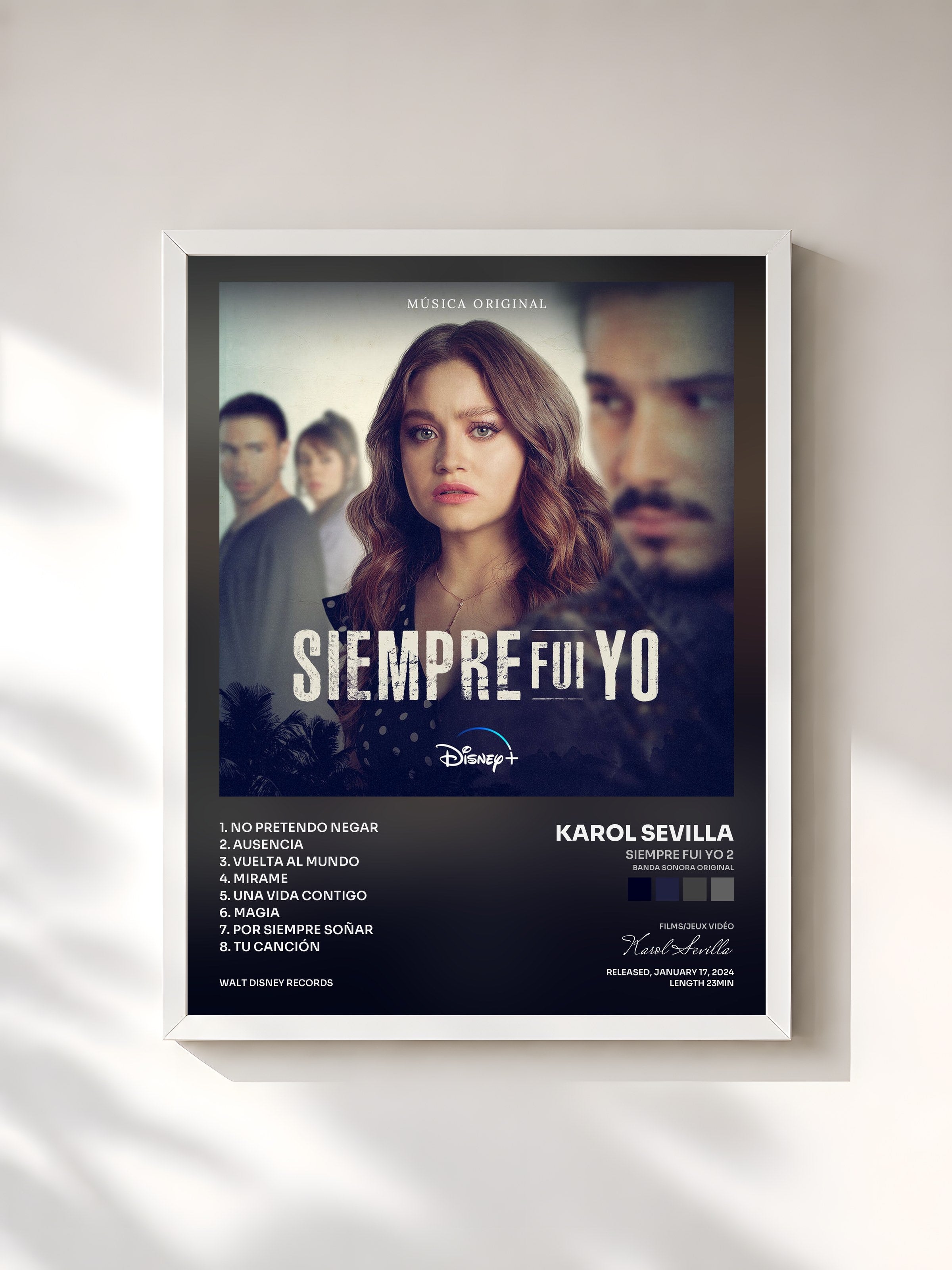 #blanc Tableau de l'album Siempre Fui Yo 2 (Banda Sonora Original) de Karol Sevilla, cadre blanc, imprimé et encadré en France