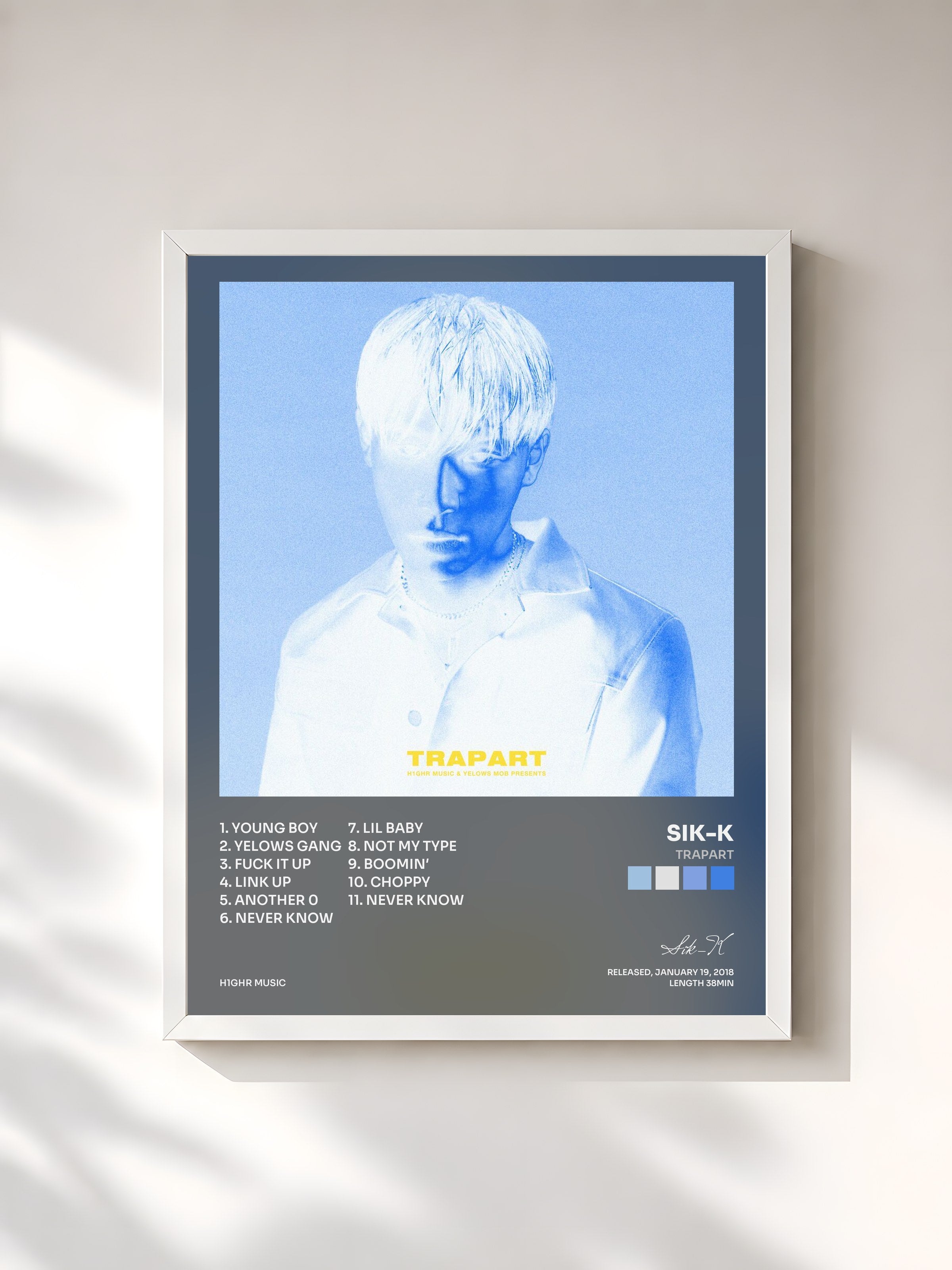 #blanc Tableau de l'album TRAPART de Sik-K, cadre blanc, imprimé et encadré en France