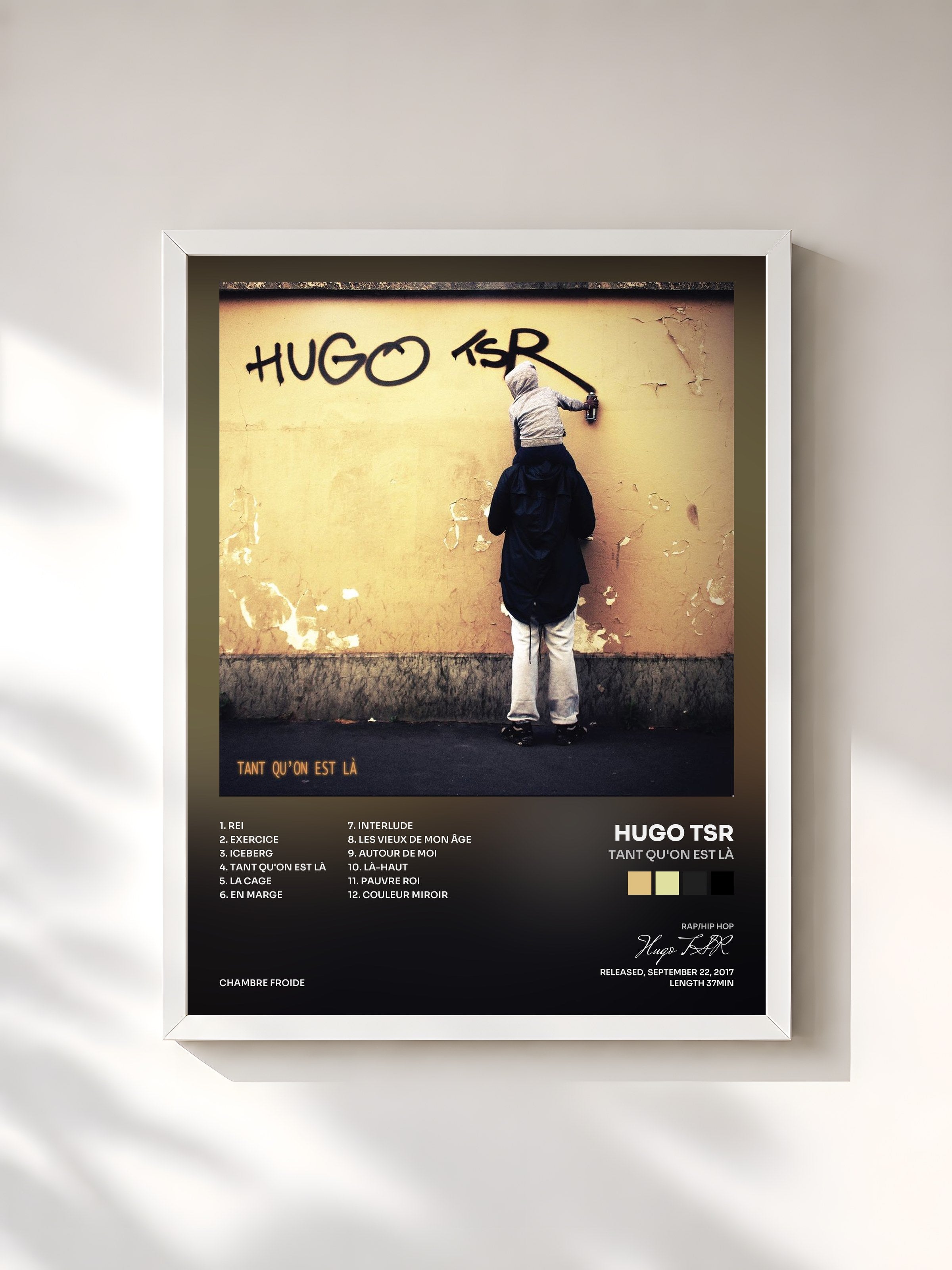 #blanc Tableau de l'album Tant qu'on est là de Hugo TSR, cadre blanc, imprimé et encadré en France
