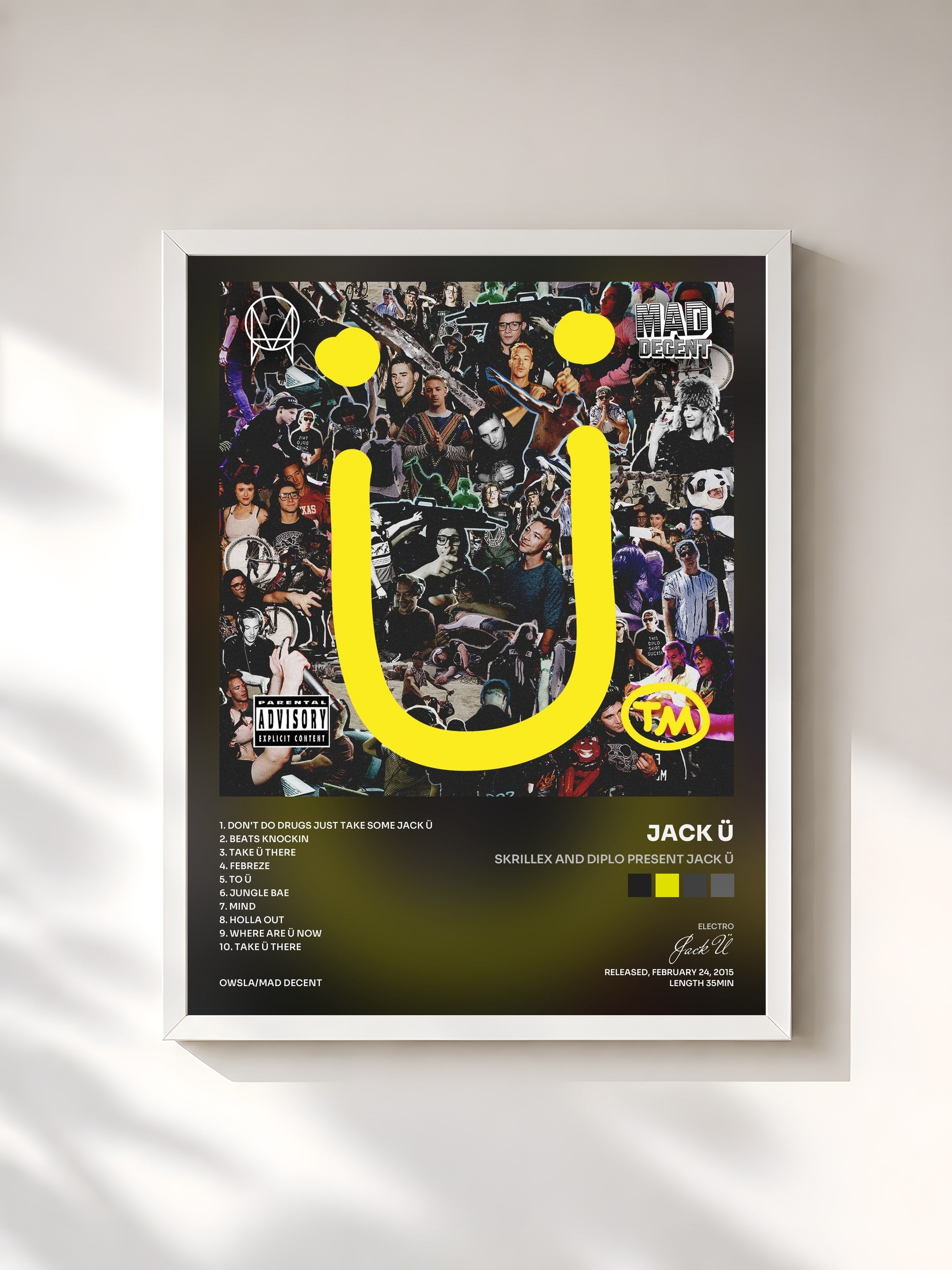 #blanc Tableau de l'album Skrillex and Diplo present Jack Ü de Jack Ü, cadre blanc, imprimé et encadré en France