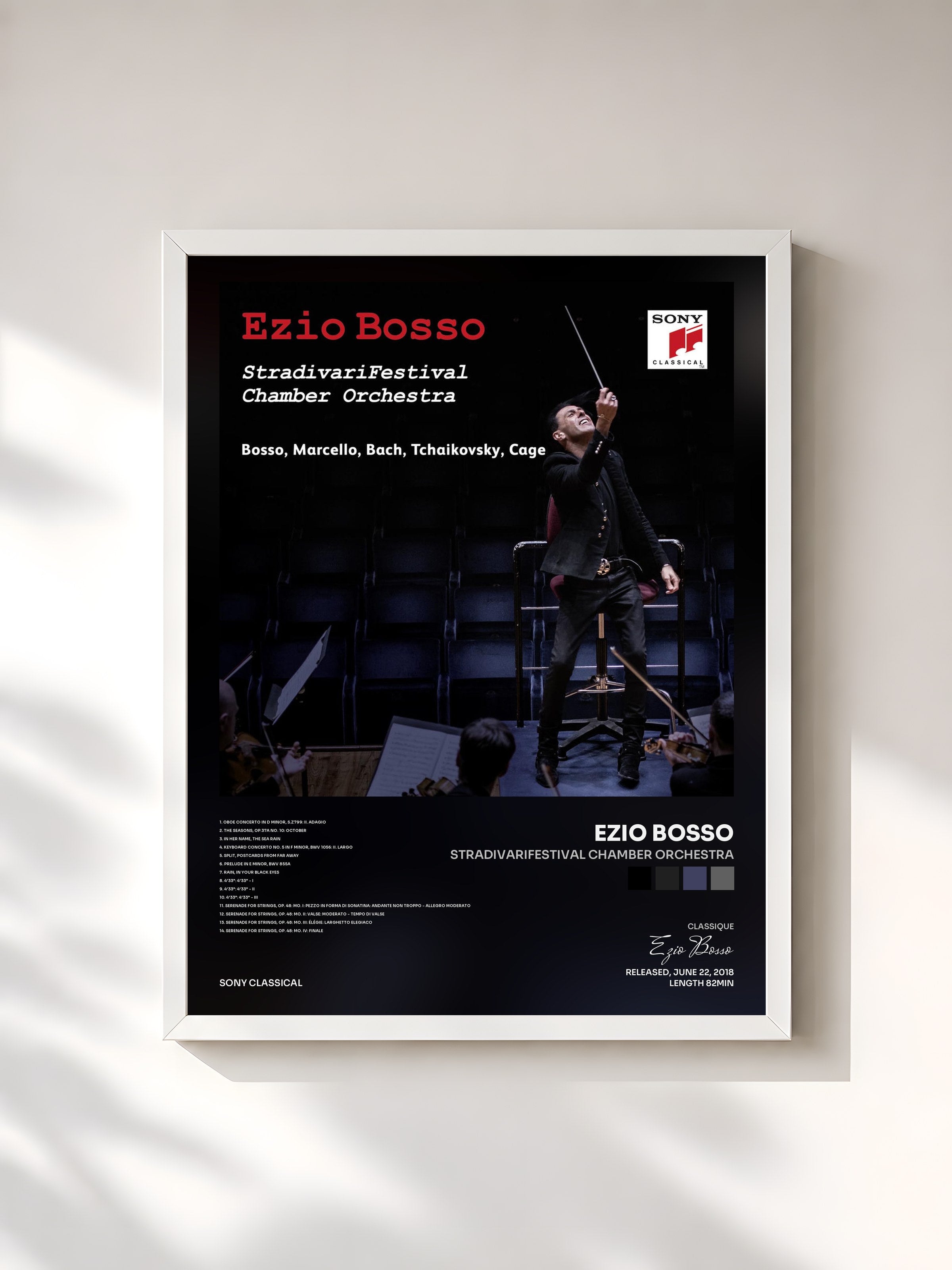#blanc Tableau de l'album StradivariFestival Chamber Orchestra de Ezio Bosso, cadre blanc, imprimé et encadré en France