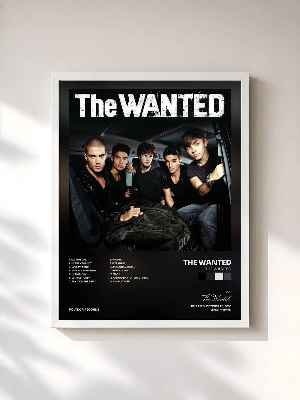 #blanc Tableau de l'album The Wanted de The Wanted, cadre blanc, imprimé et encadré en France