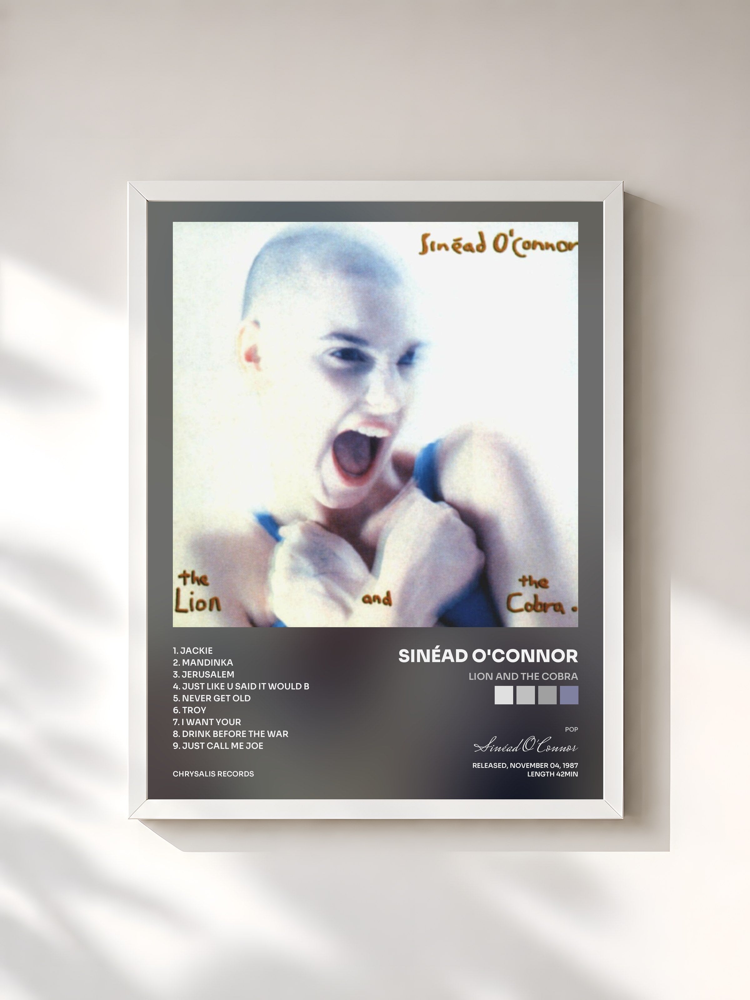 #blanc Tableau de l'album Lion and the Cobra de Sinéad O'Connor, cadre blanc, imprimé et encadré en France