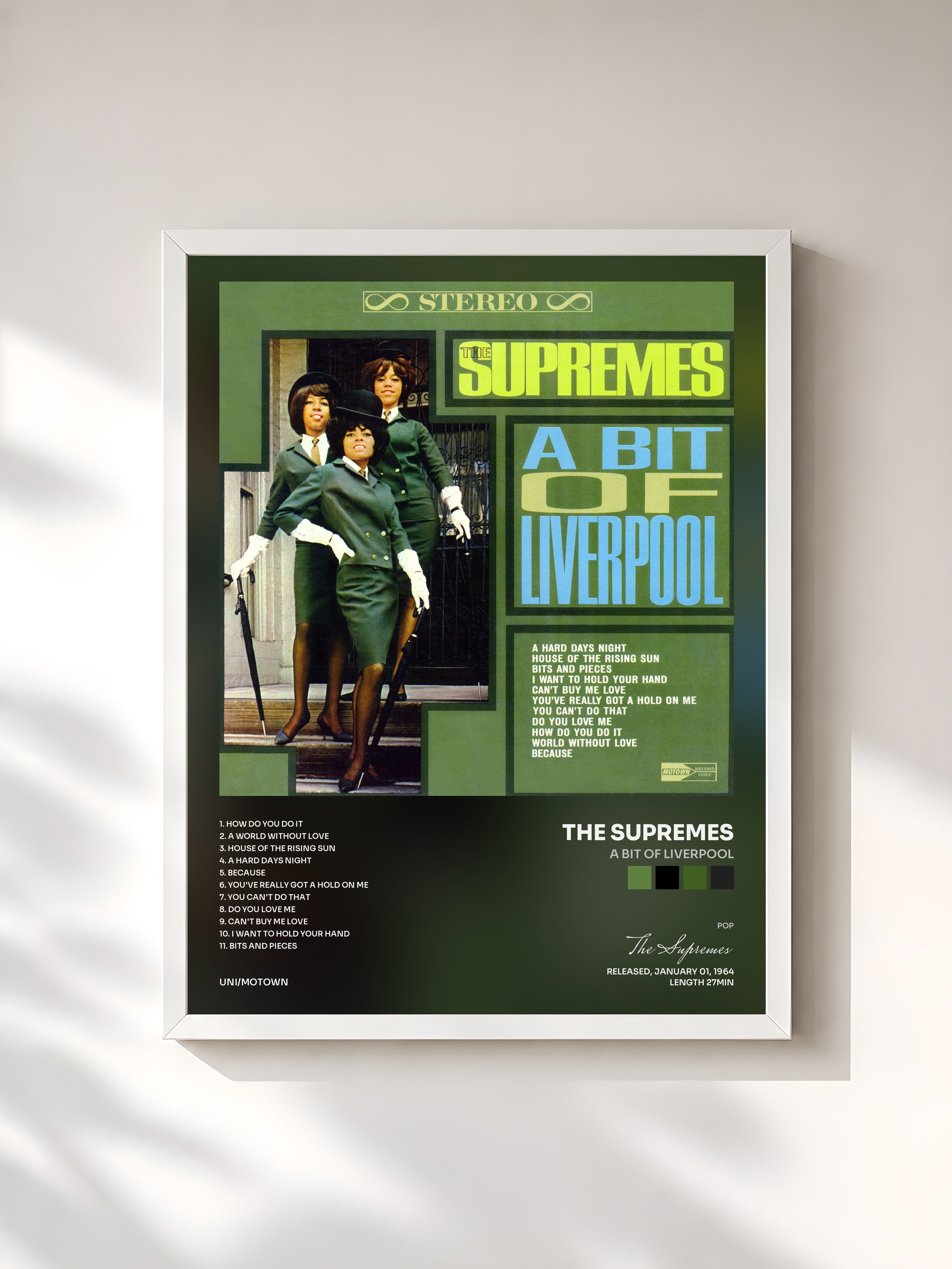 #blanc Tableau de l'album A Bit Of Liverpool de The Supremes, cadre blanc, imprimé et encadré en France