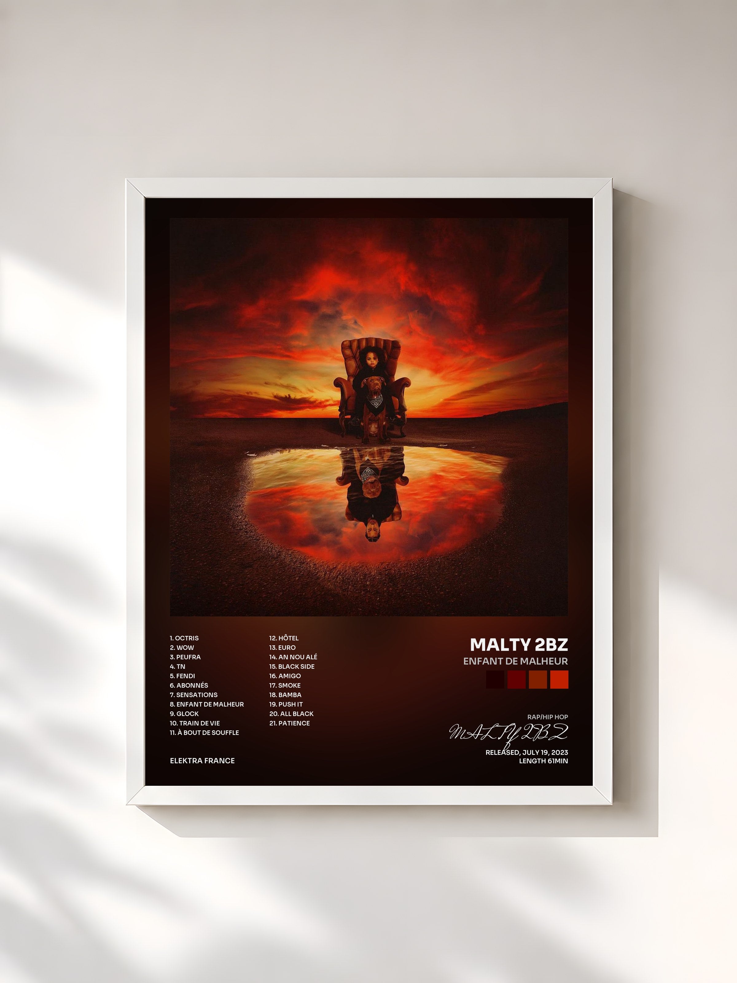 #blanc Tableau de l'album Enfant de Malheur de MALTY 2BZ, cadre blanc, imprimé et encadré en France