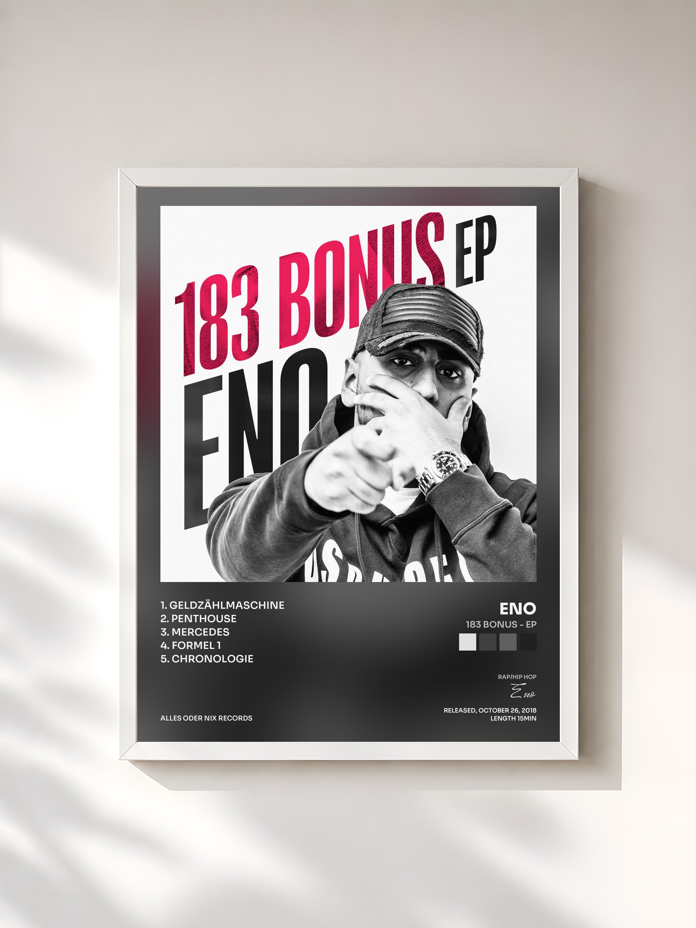 #blanc Tableau de l'album 183 Bonus - EP de Eno, cadre blanc, imprimé et encadré en France