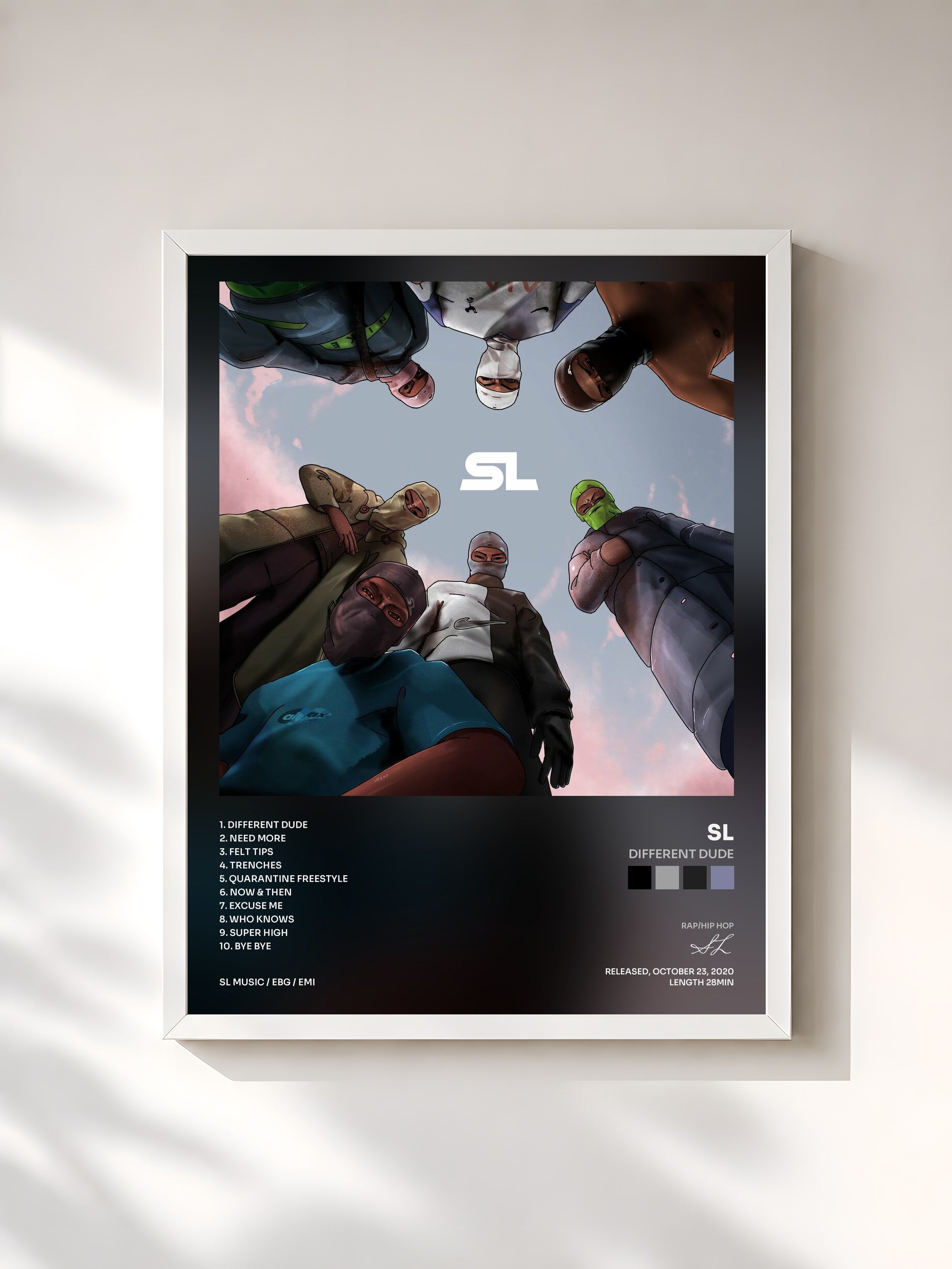 #blanc Tableau de l'album Different Dude de SL, cadre blanc, imprimé et encadré en France