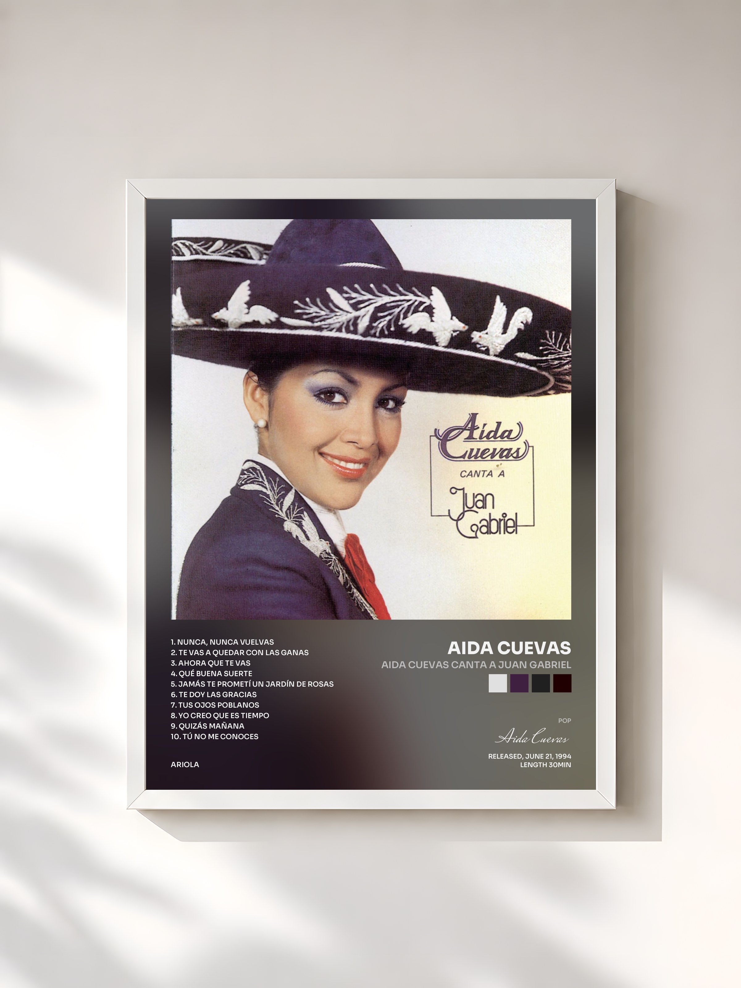 #blanc Tableau de l'album Aida Cuevas Canta A Juan Gabriel de Aida Cuevas, cadre blanc, imprimé et encadré en France