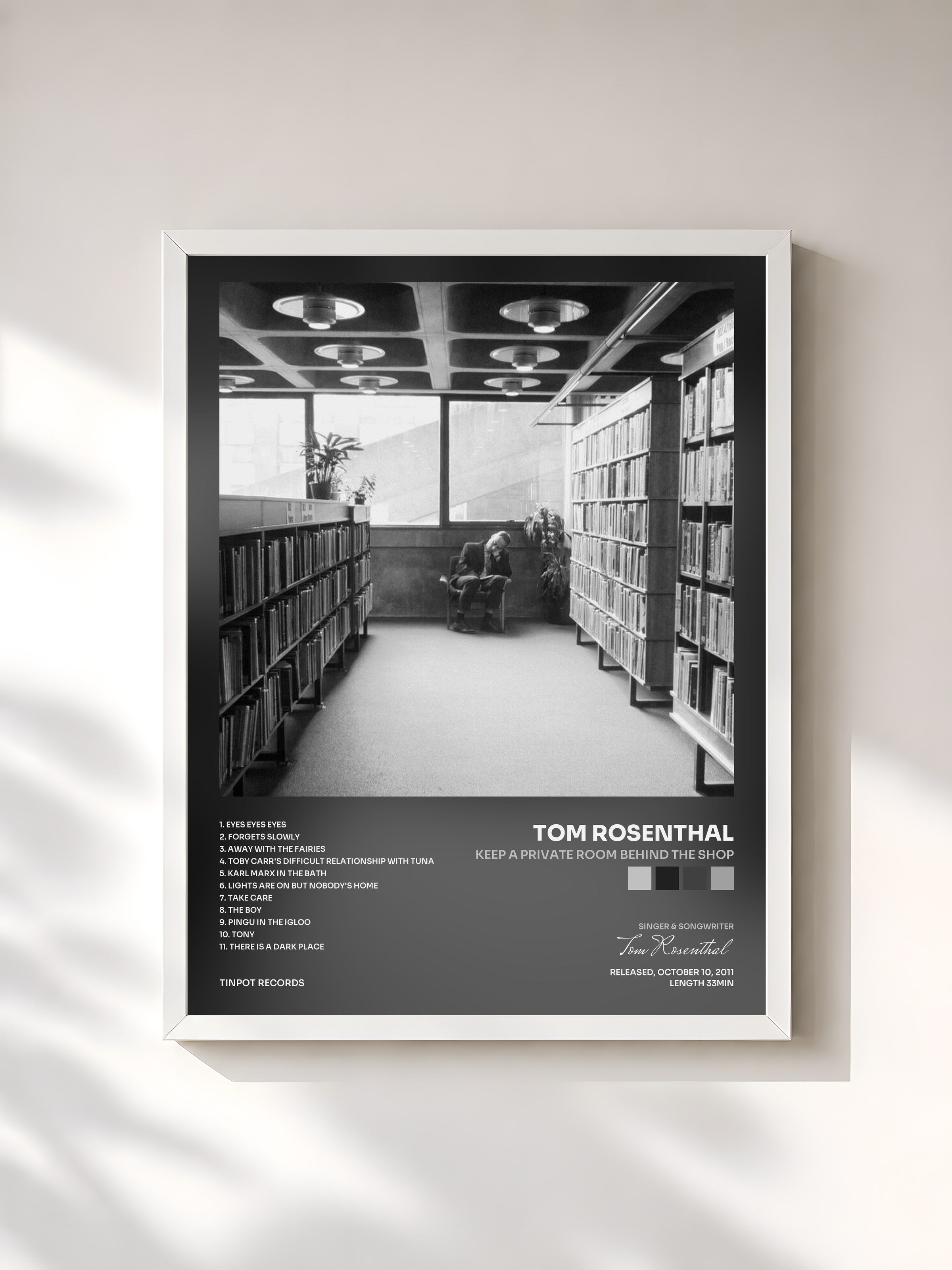 #blanc Tableau de l'album Keep a Private Room Behind the Shop de Tom Rosenthal, cadre blanc, imprimé et encadré en France