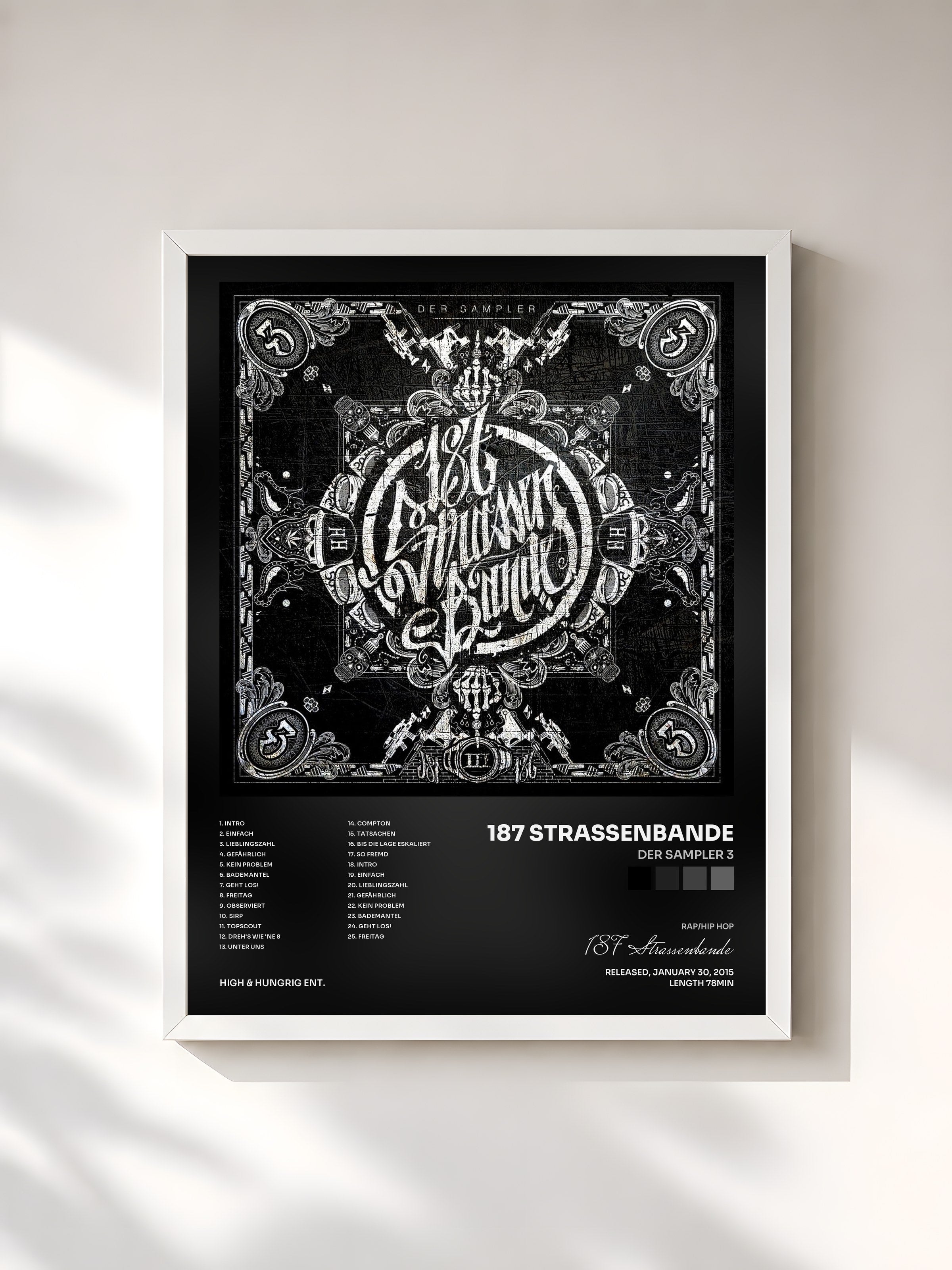 #blanc Tableau de l'album Der Sampler 3 de 187 Strassenbande, cadre blanc, imprimé et encadré en France