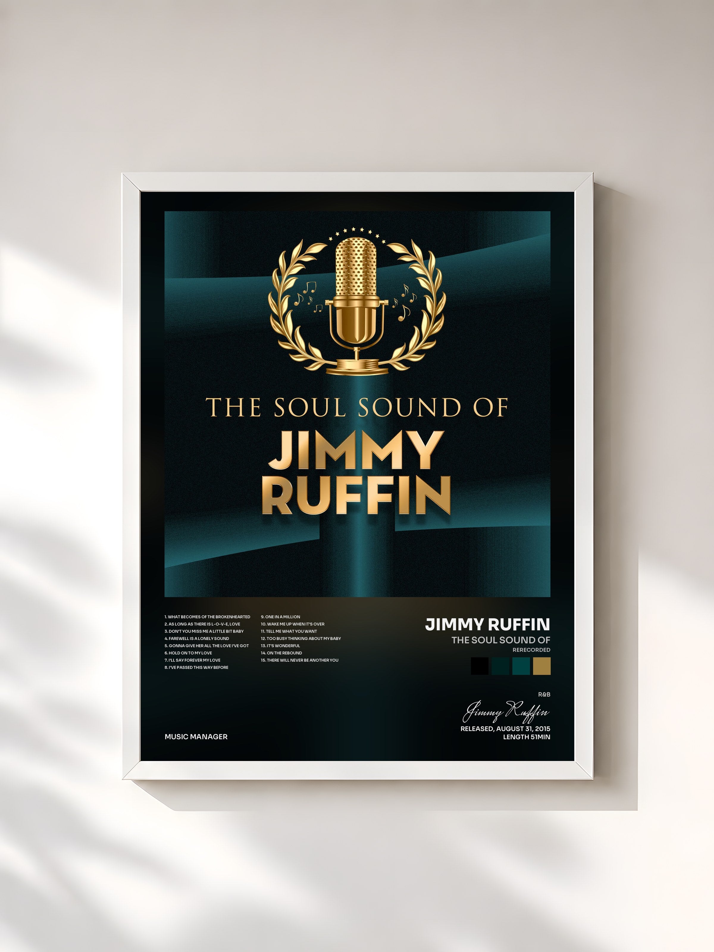 #blanc Tableau de l'album The Soul Sound of (Rerecorded) de Jimmy Ruffin, cadre blanc, imprimé et encadré en France