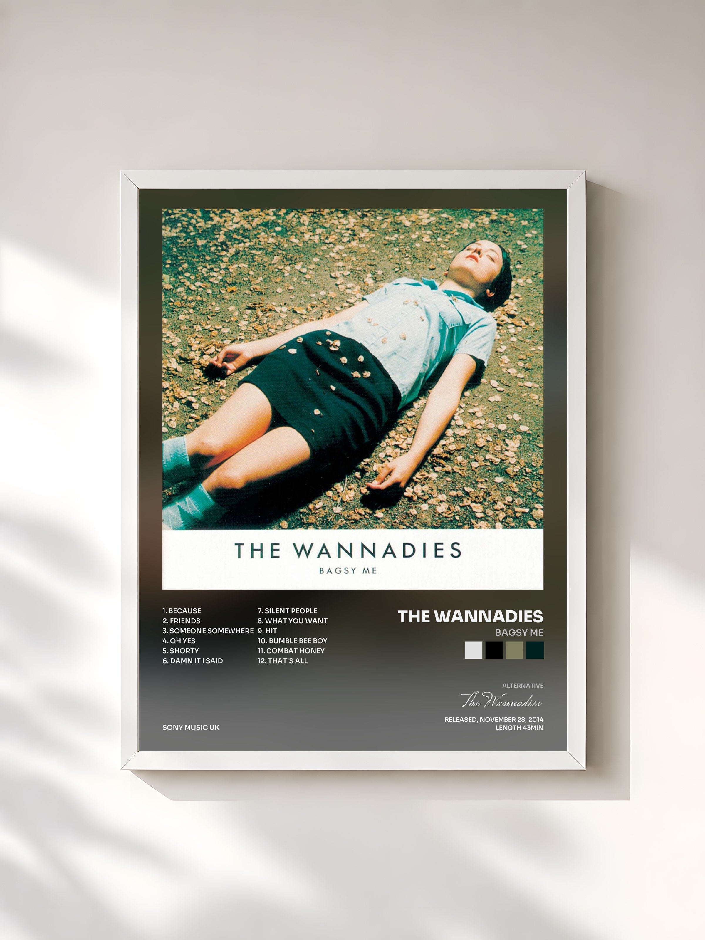 #blanc Tableau de l'album Bagsy Me de The Wannadies, cadre blanc, imprimé et encadré en France