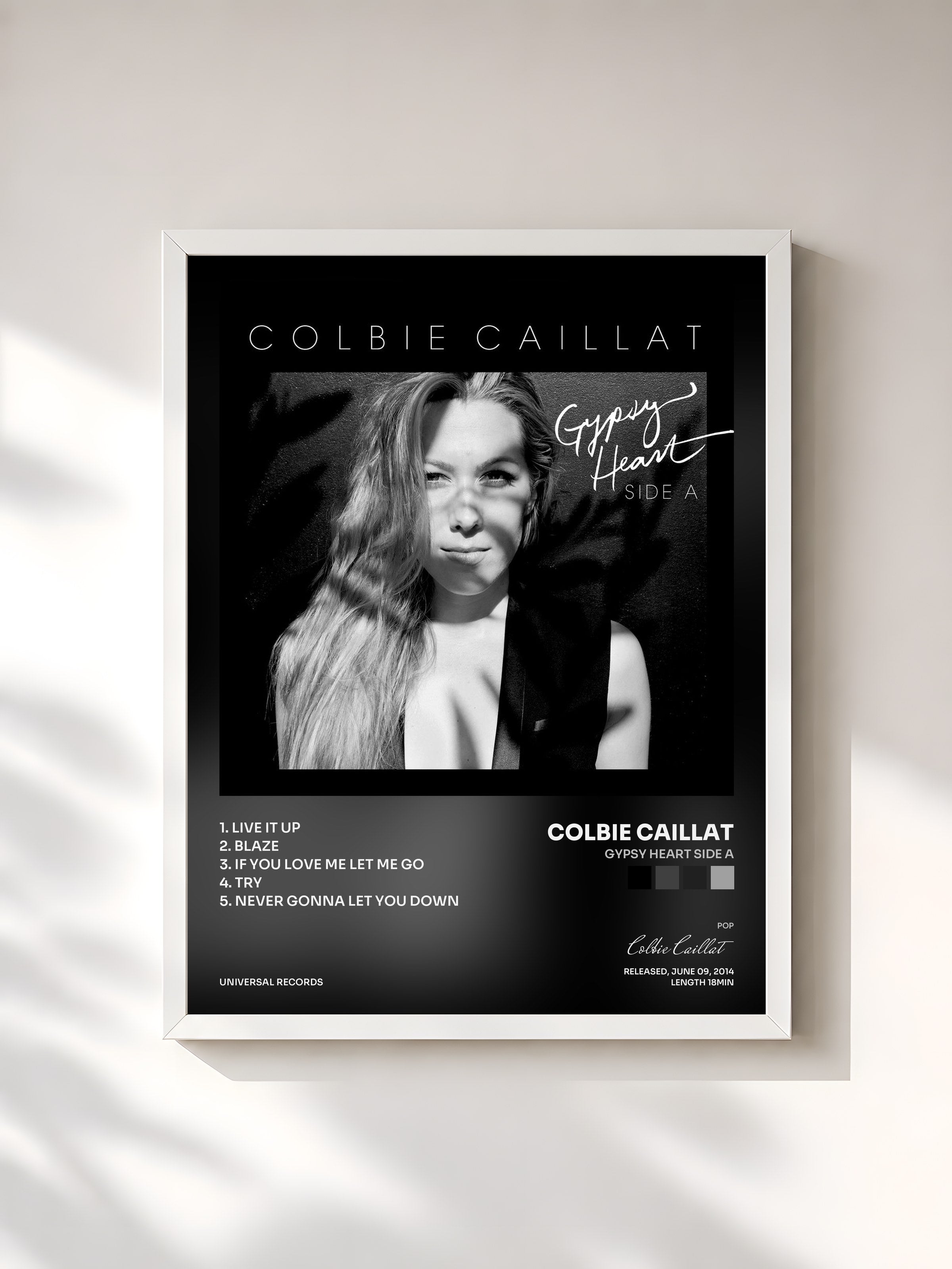 #blanc Tableau de l'album Gypsy Heart Side A de Colbie Caillat, cadre blanc, imprimé et encadré en France