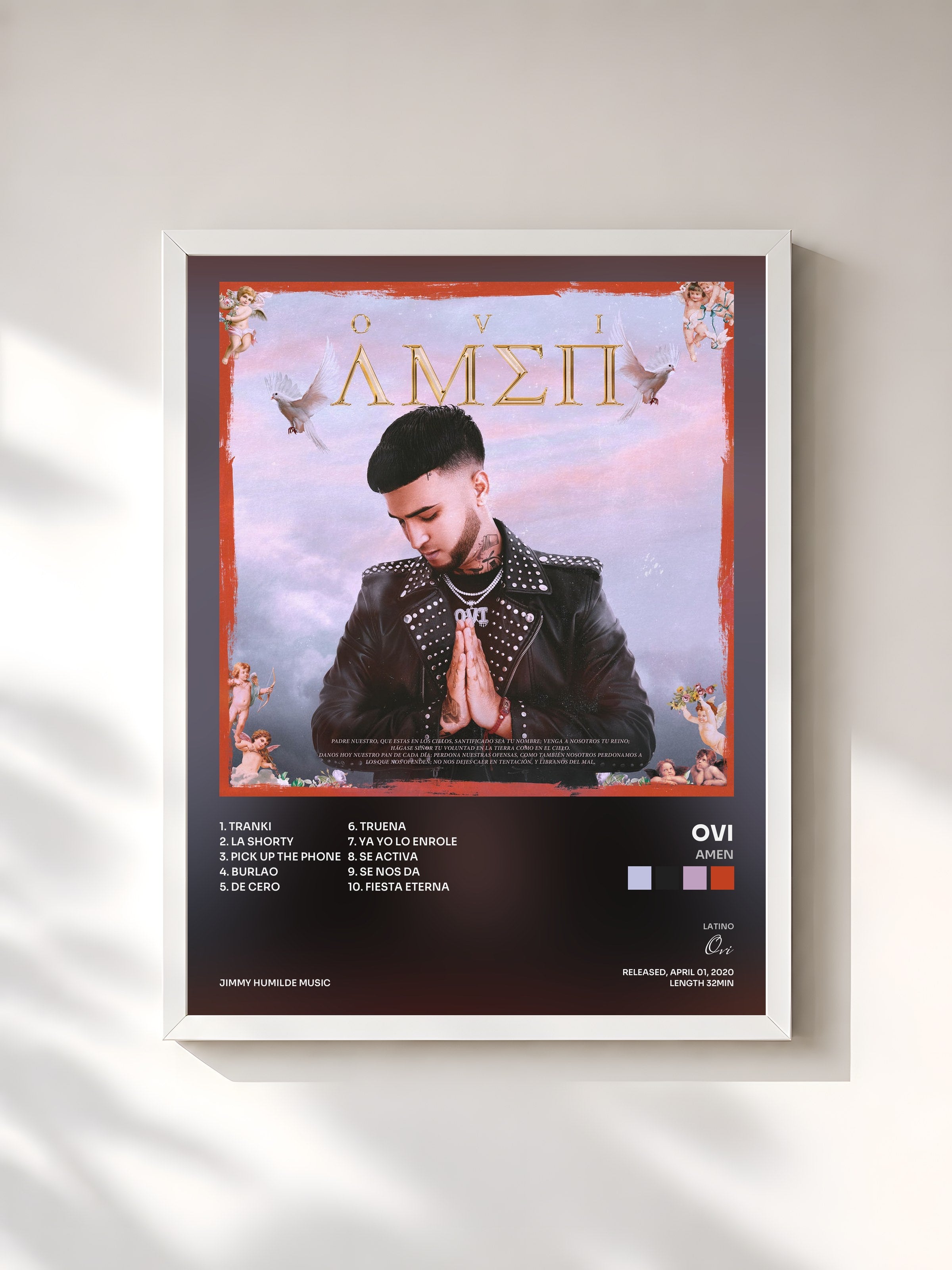 #blanc Tableau de l'album AMEN de Ovi, cadre blanc, imprimé et encadré en France