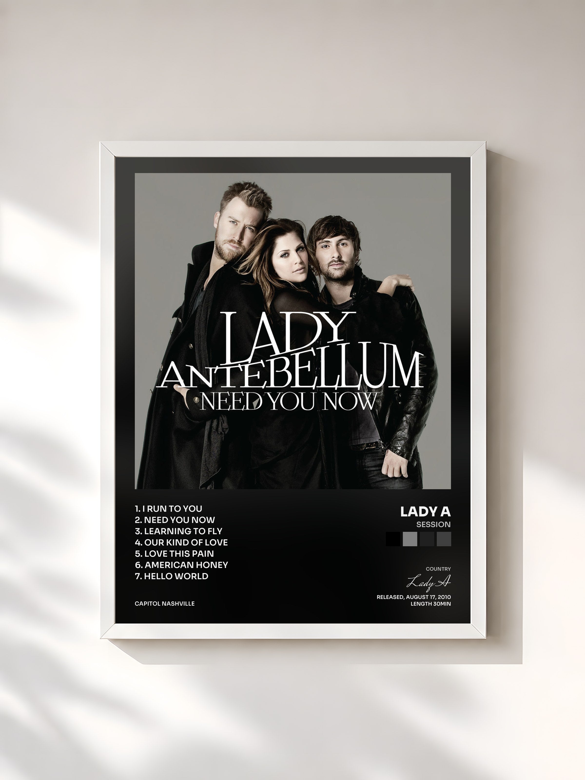 #blanc Tableau de l'album  Session de Lady A, cadre blanc, imprimé et encadré en France